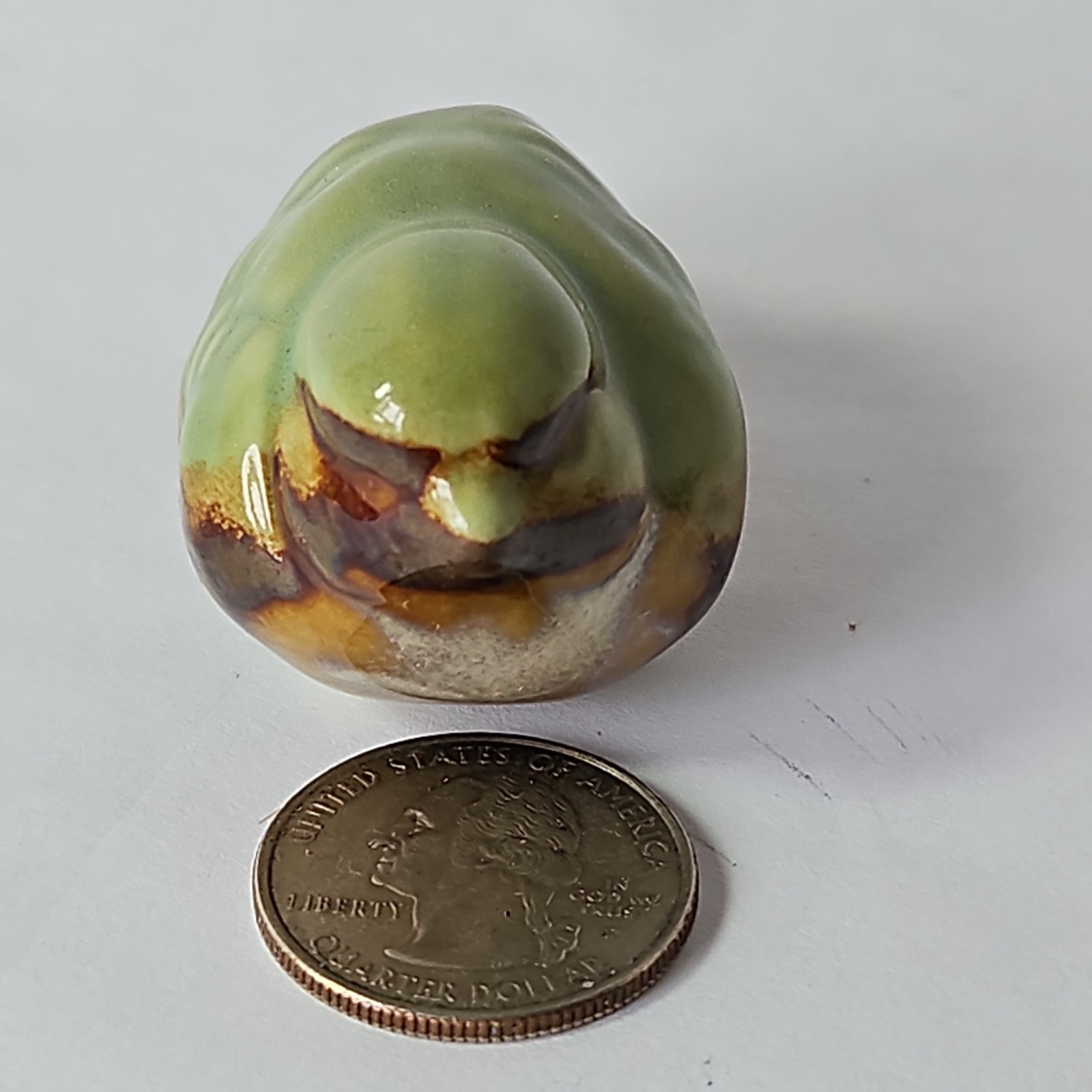 Set of 3 Ceramic Sparrow Bird Miniature Figurine Brown Green Glazed Pottery