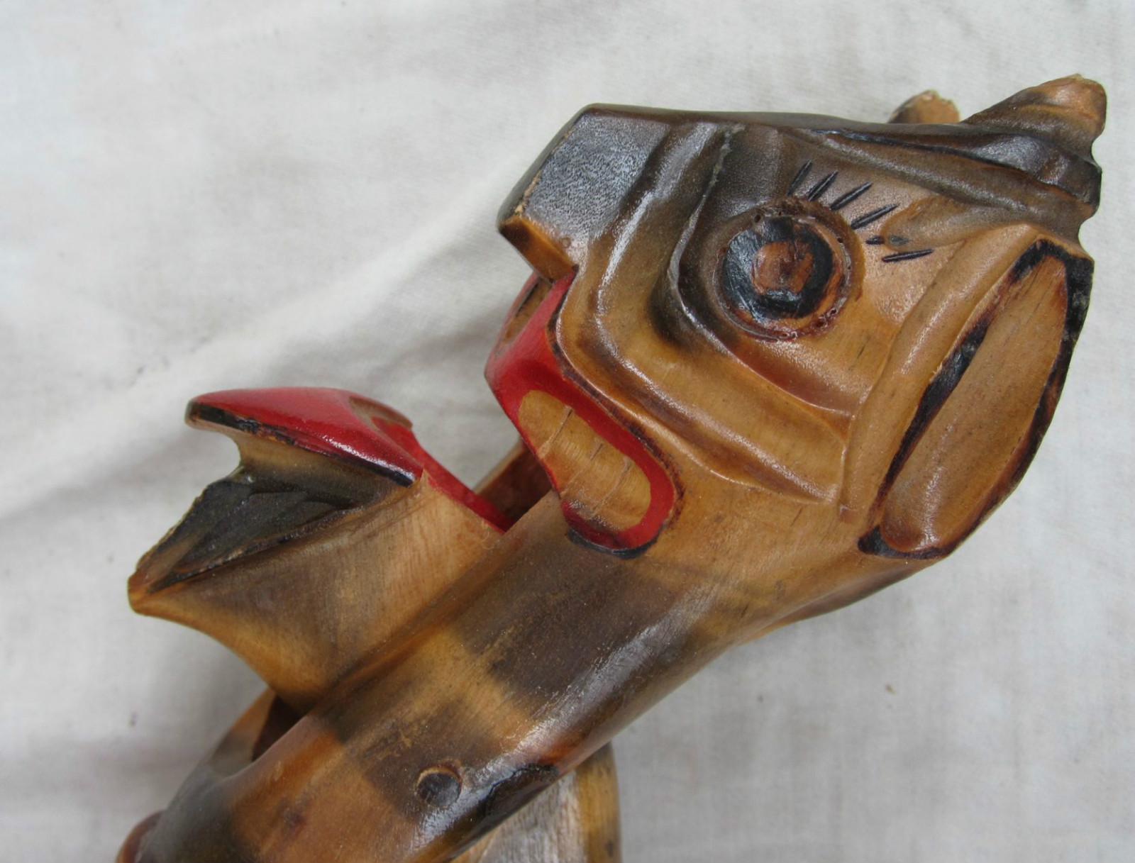 Nutcracker Devil Satan showing tongue hand made wood carved from Latvia vintage