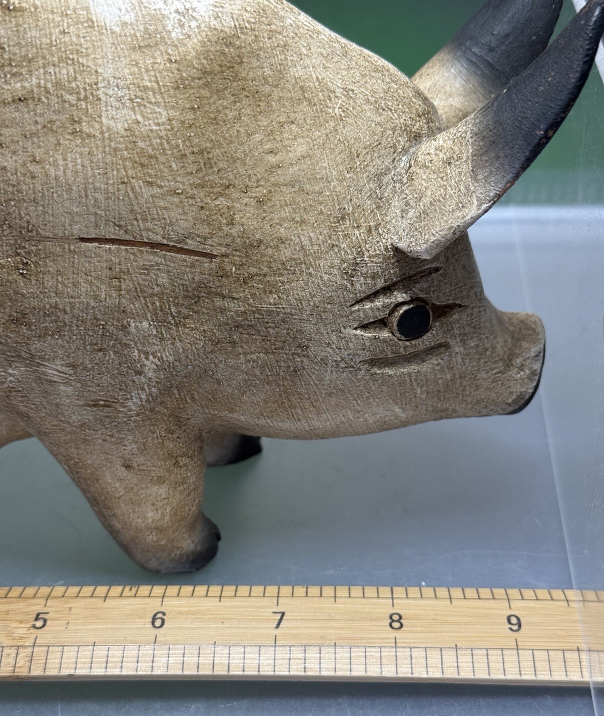 Hand Carved Hand Painted Wood 9.5″ x 6″ Hog Sow Pig Thailand Nice Collectible