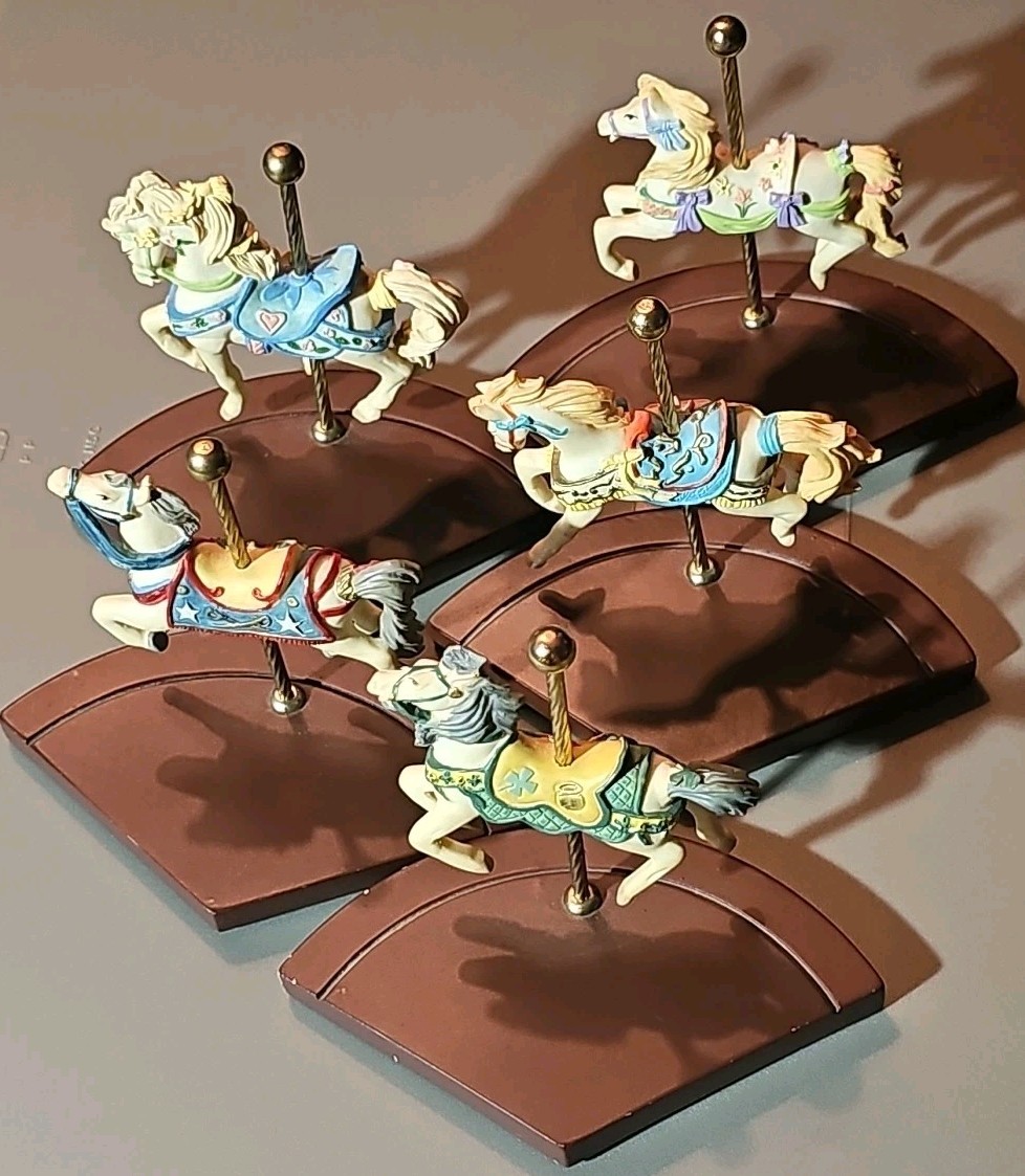 (5) Vintage Princeton Gallery Carosel Horse Figurines St Patrick’s Day Birthday
