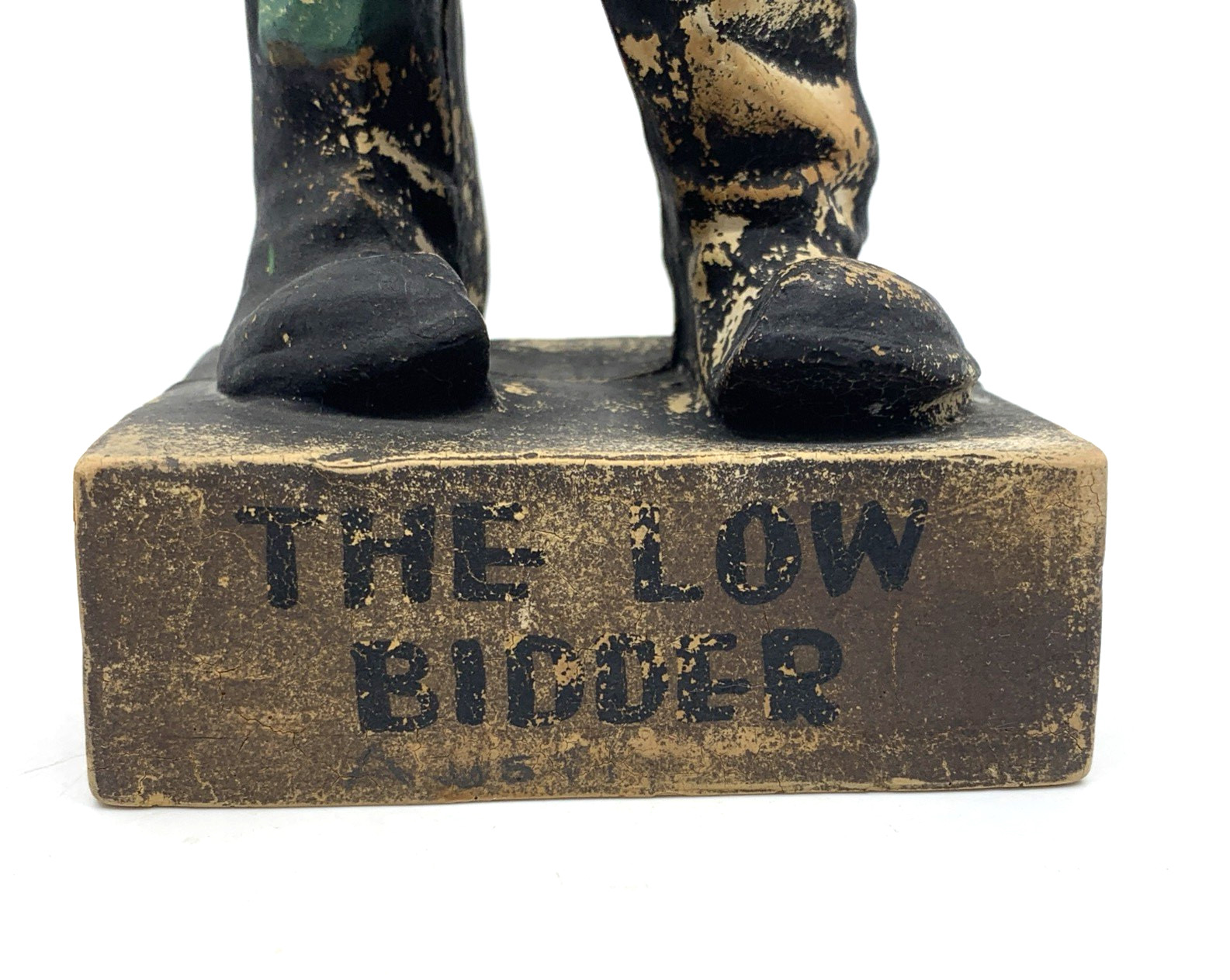 Vintage Chalkware “The Low Bidder” Folk Art Contractor Figure 11” Plaster Hollow