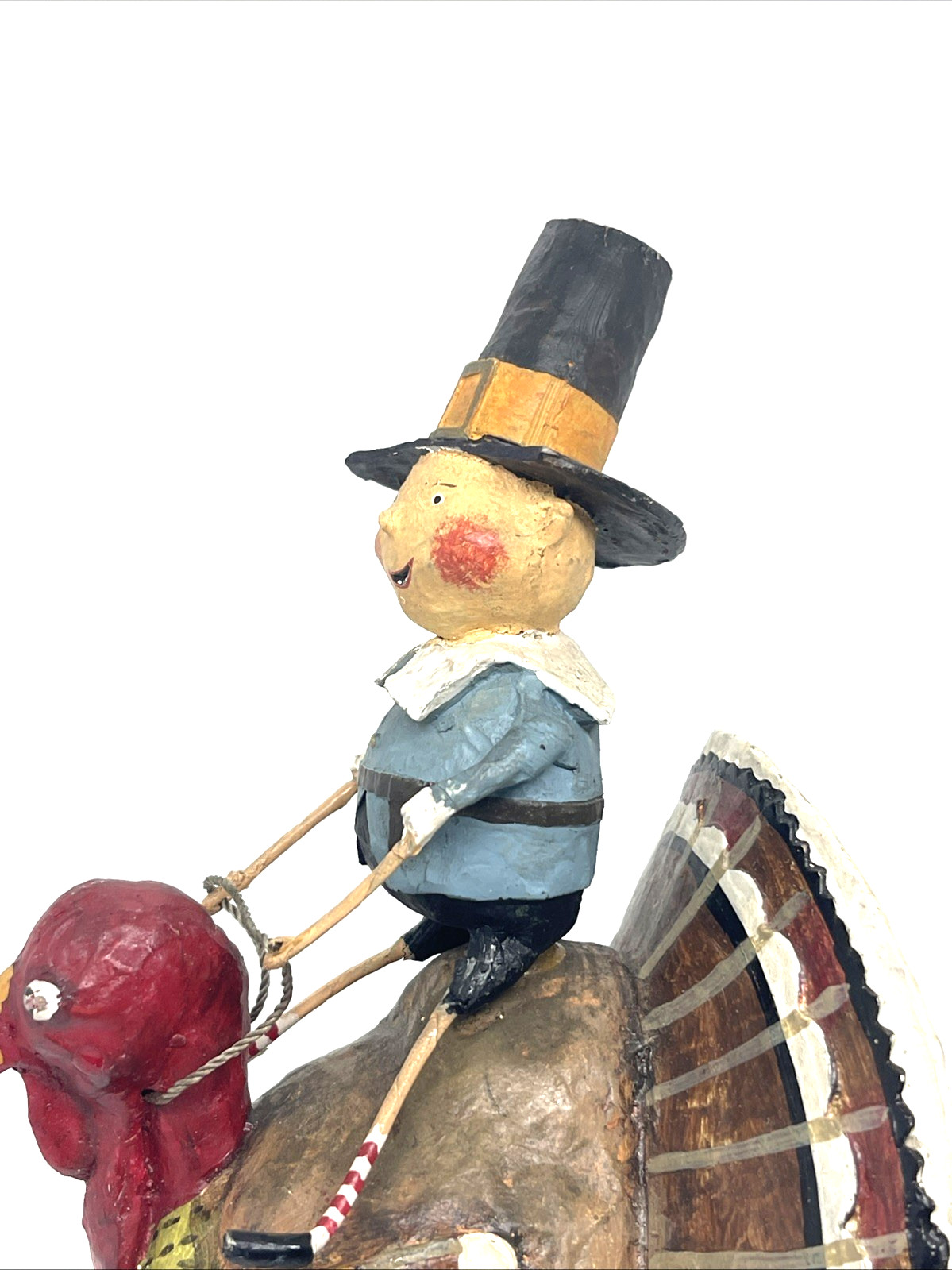 Lori Mitchell Folk Art Tom Riding a Gobbler Thanksgiving Pilgrim Figurine 10″