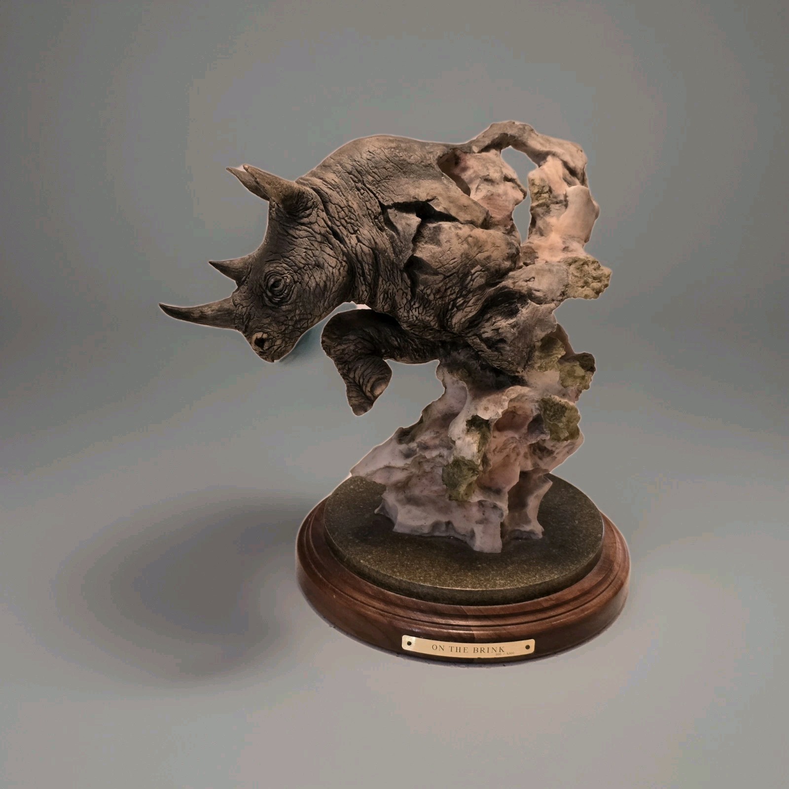 On The Brink Rhinoceros Epoxy Resin Sculpture Signed By Artist