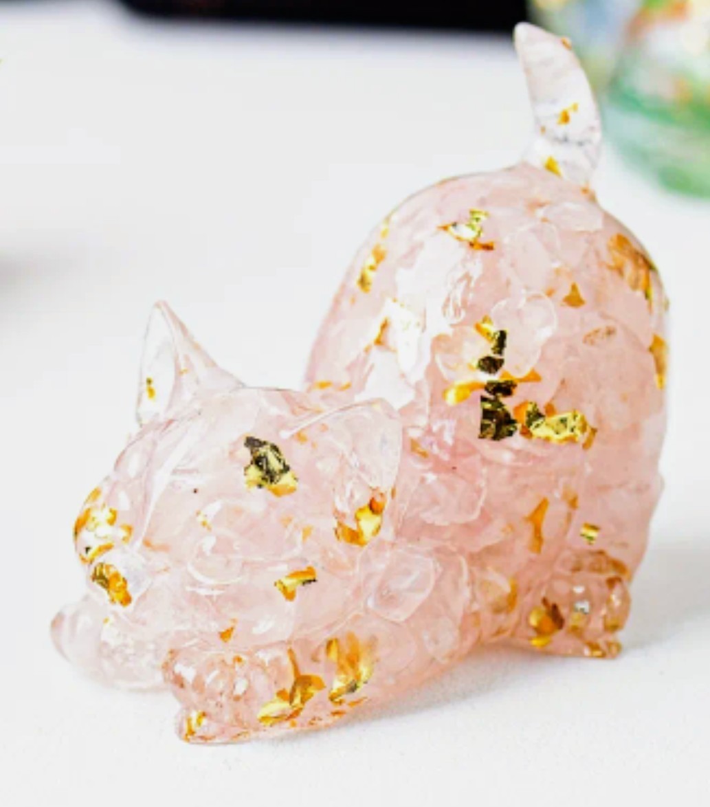 Handcrafted Crystal Cat Statue Set of 4