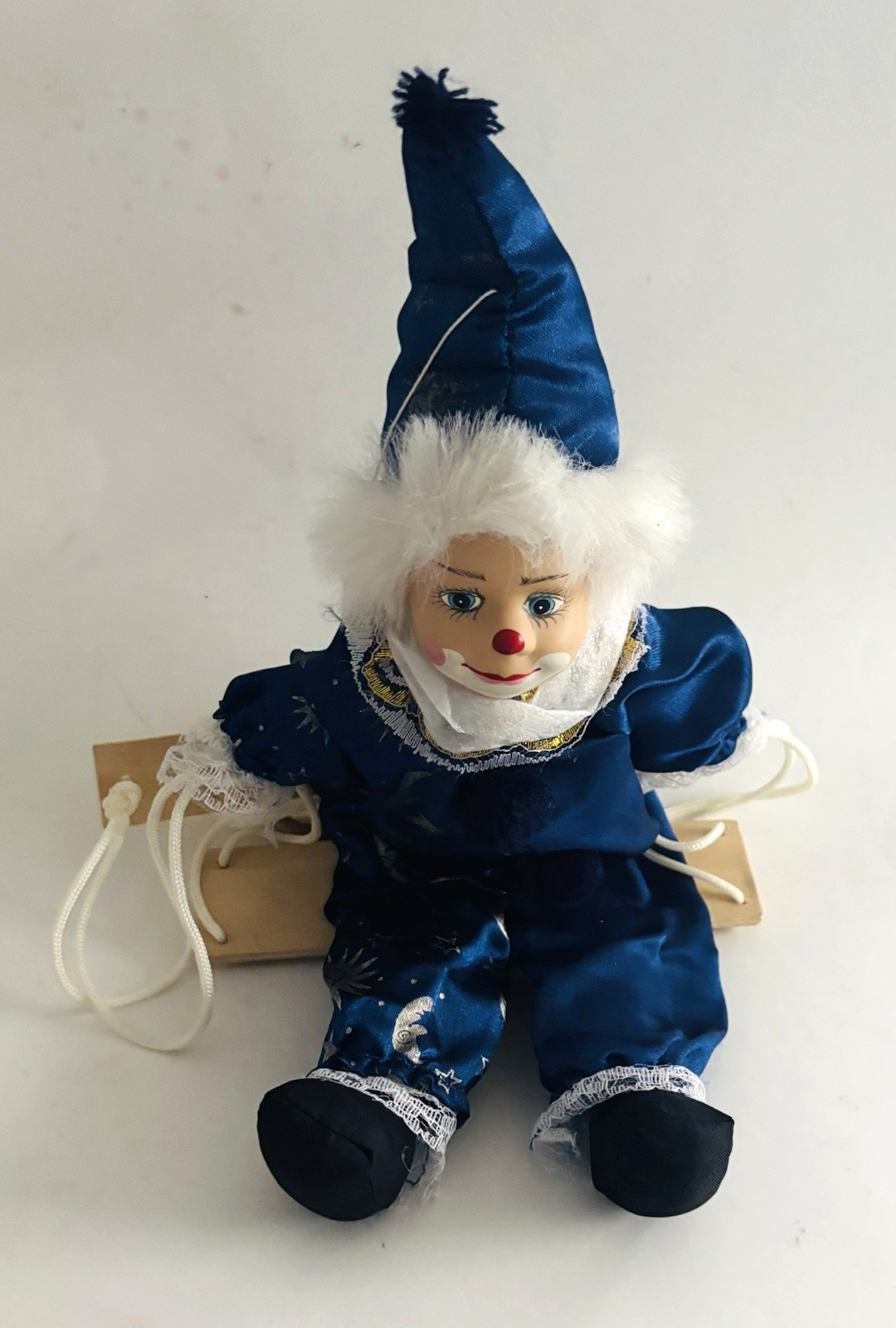 Vintage Porcelain face Clown Puppet on Swing Marionette Doll Circus Decor ( C1)