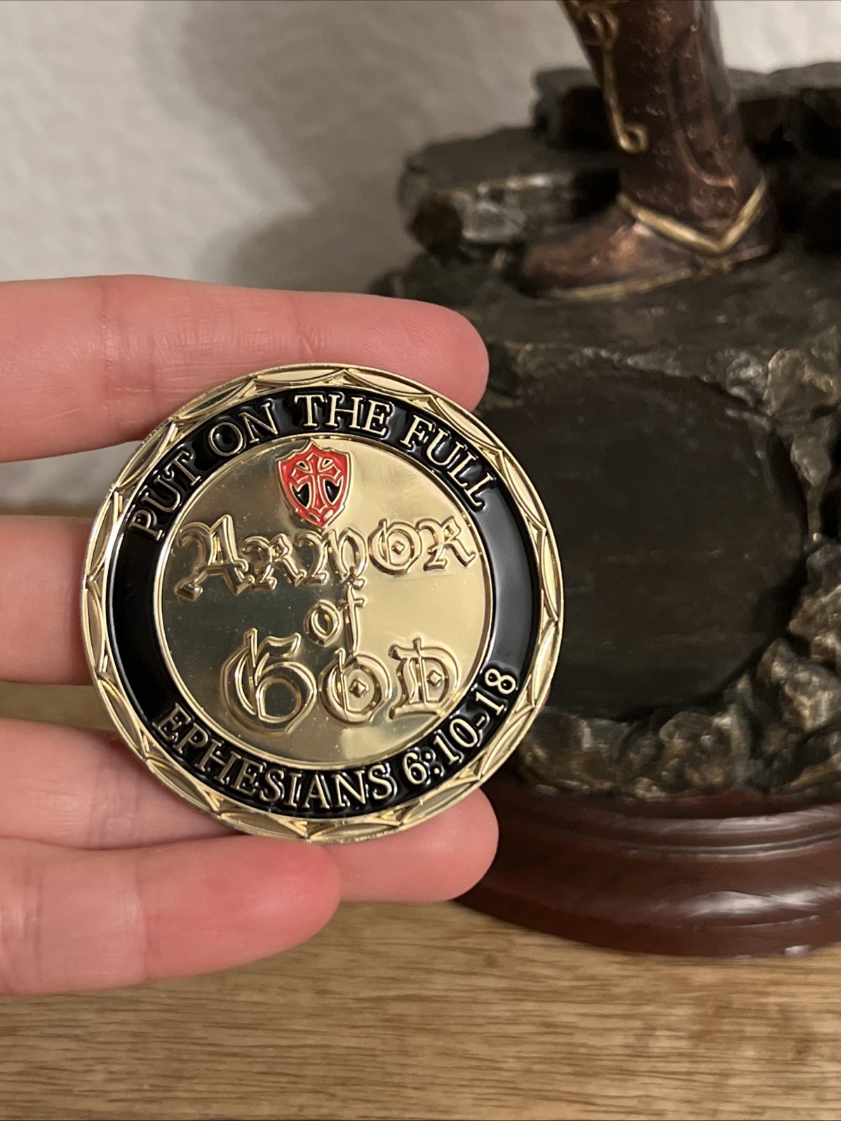 Armor Of God Bradford Exchange Cold Cast Bronze Sculpture + Challenge Coin B2967