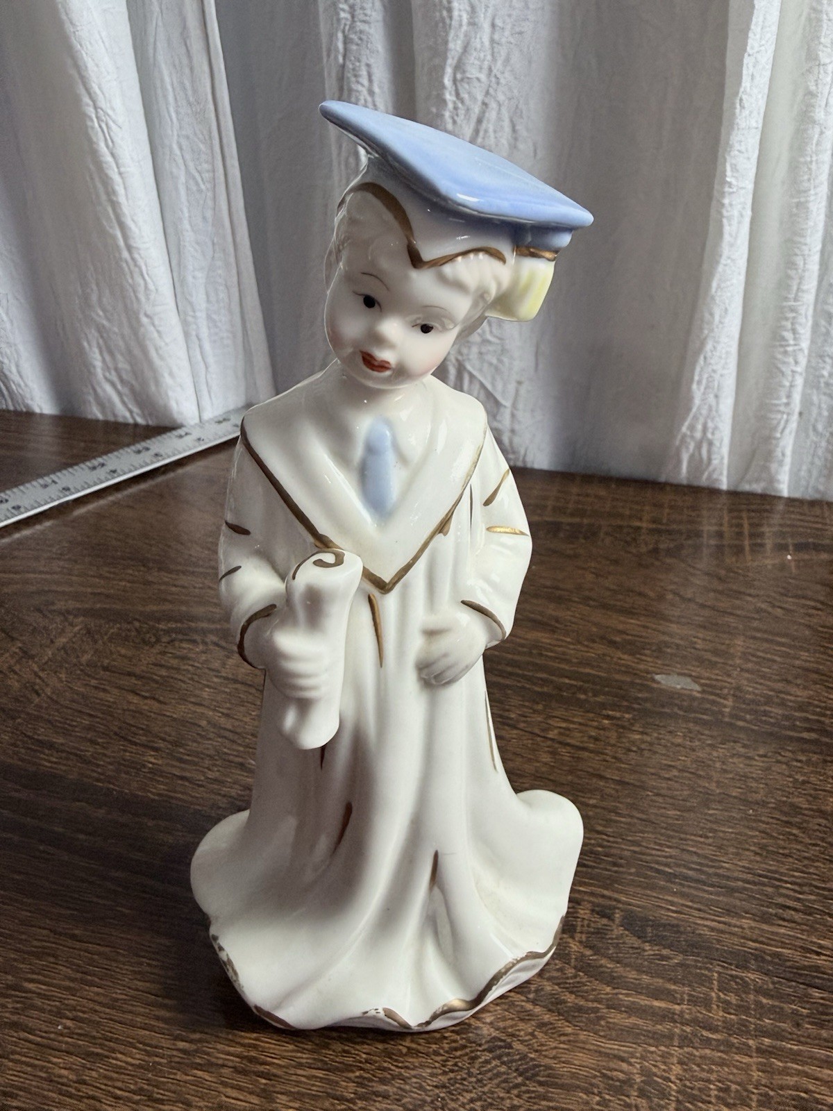 Vintage Graduation Boy Porcelain Figurine Blue Cap Diploma 7.5” K’s Collection