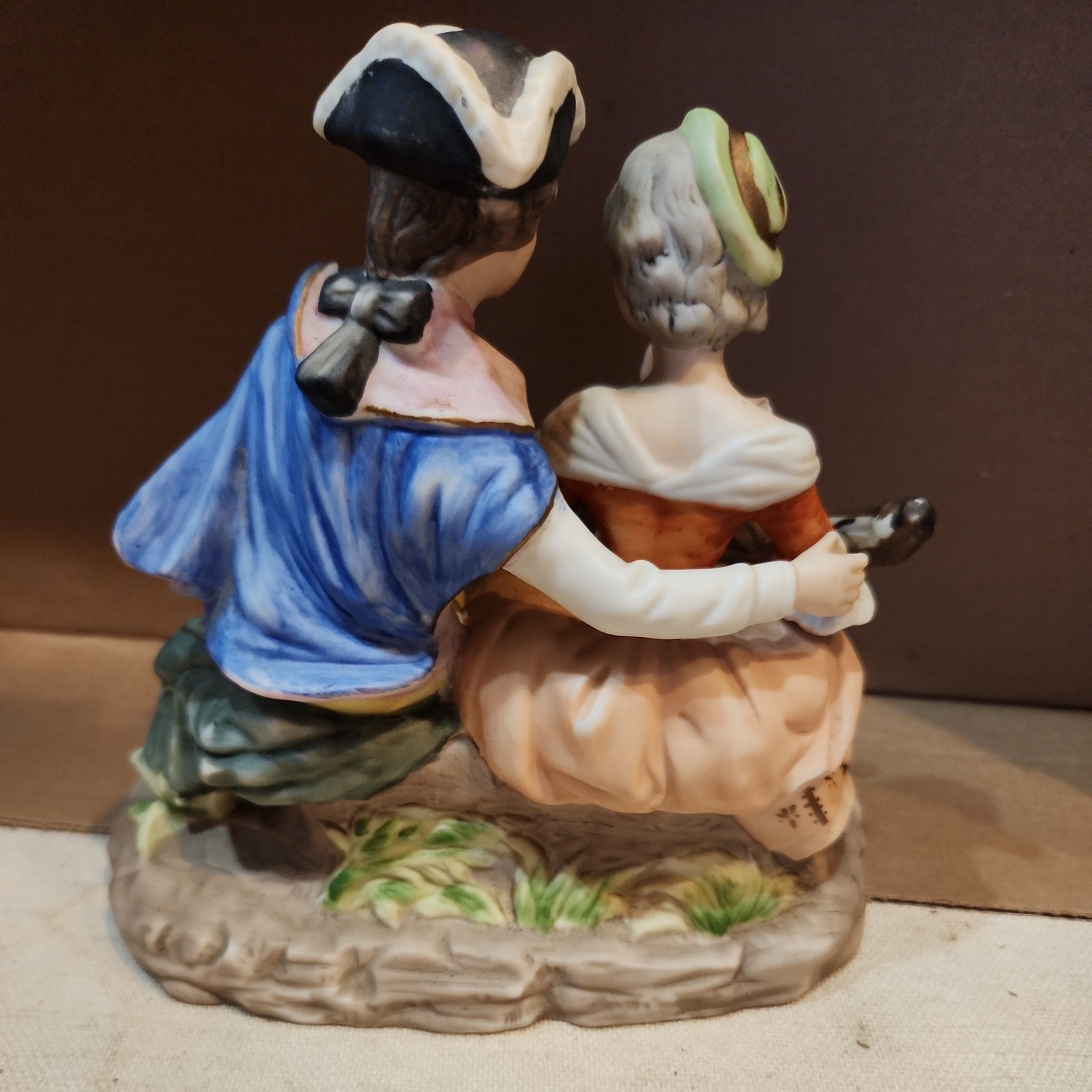 Vintage Porcelain Romancing COUPLE playing instruments Victorian