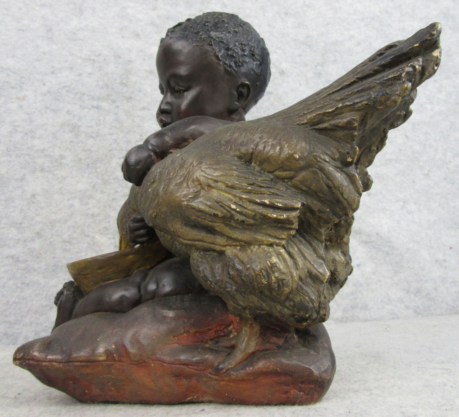 RARE Antique Victorian Child Feeding Chicken Chalk Ware Figurine BEAUTIFUL