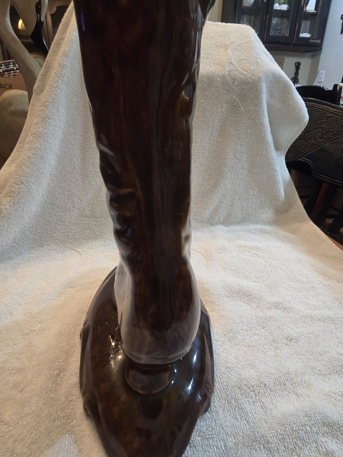VTG Art Nevaeu Victorian Style Ceramic Boot Figurine Brown Glazed Collectible