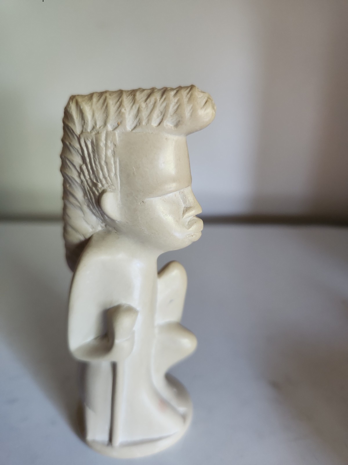 Vint Hard Carved African Tribal Full Traditional Headdress Smooth Soap Stone 4.5