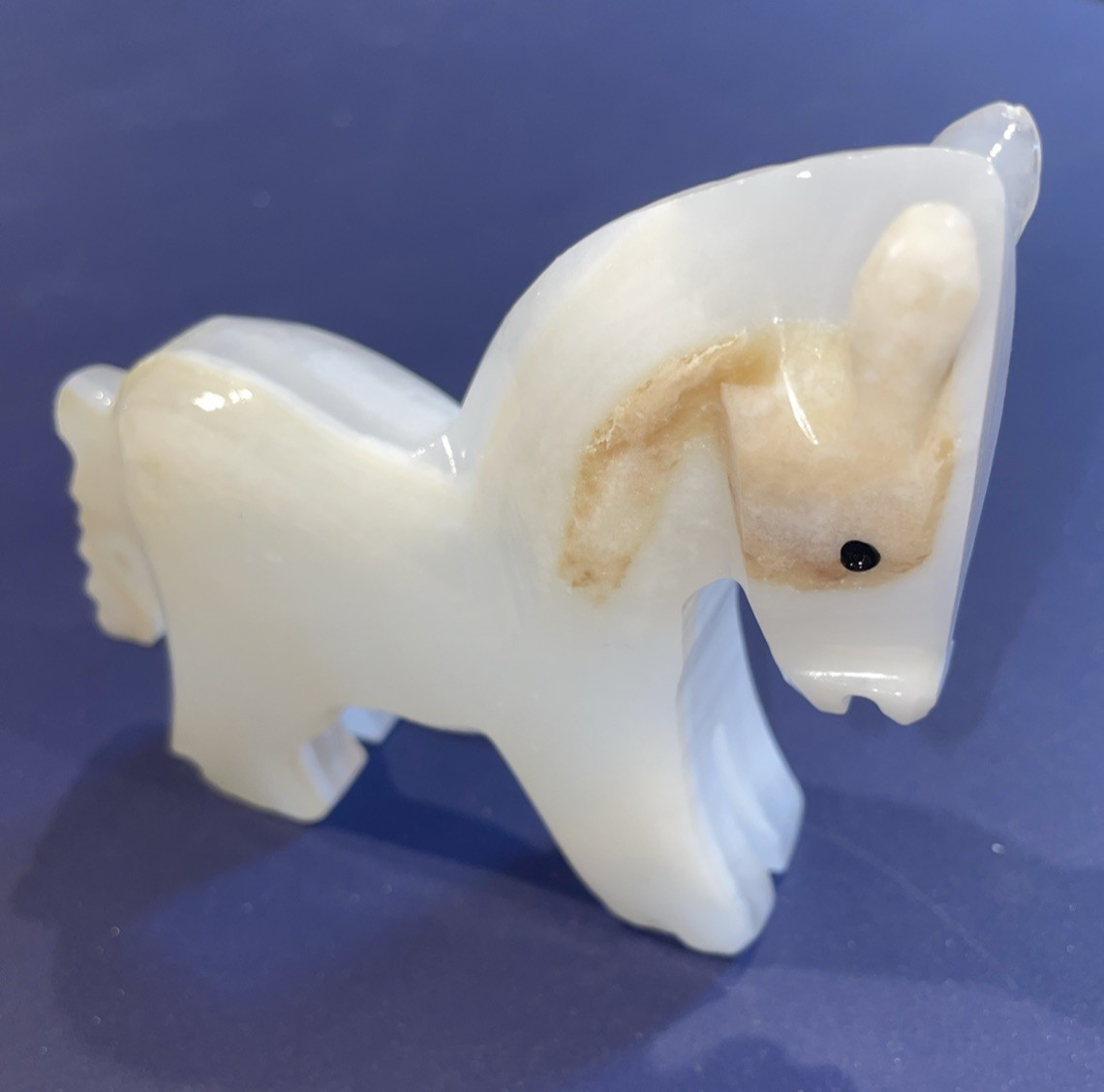 Carved Marble Miniature White Horse 3 1/2H x 3 1/2L