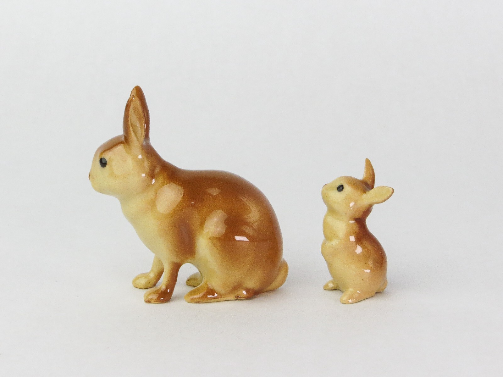 Vintage Hagen Renaker Miniature Cottontail Rabbit Mama and Baby Retired Figurine