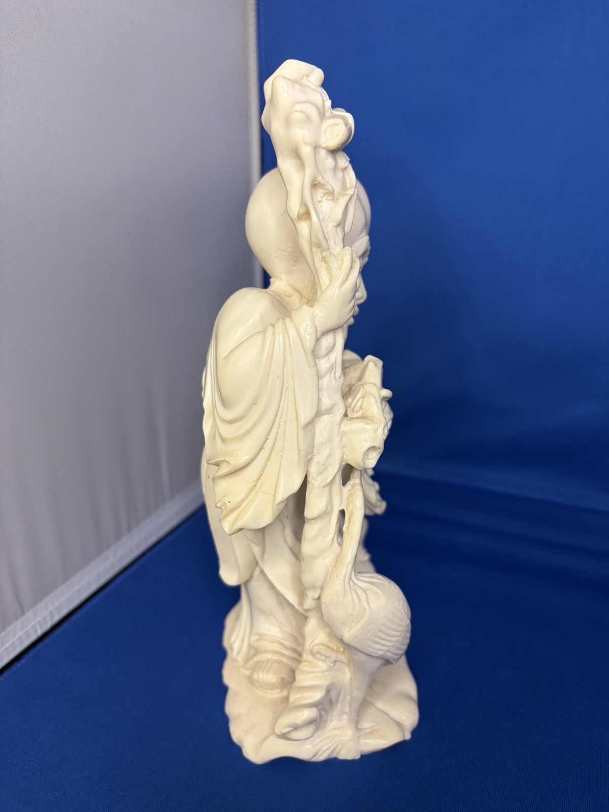 White Porcelain Asian Style Man Figurine Glossy 3D Effect 10 in