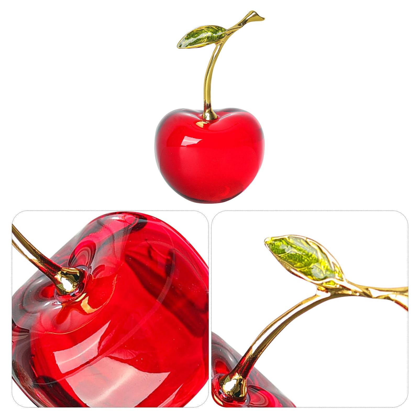 Crystal Cherry Figurine Mini Fruit Ornament Tabletop Decor 3.14×1.77×1.57 Inch
