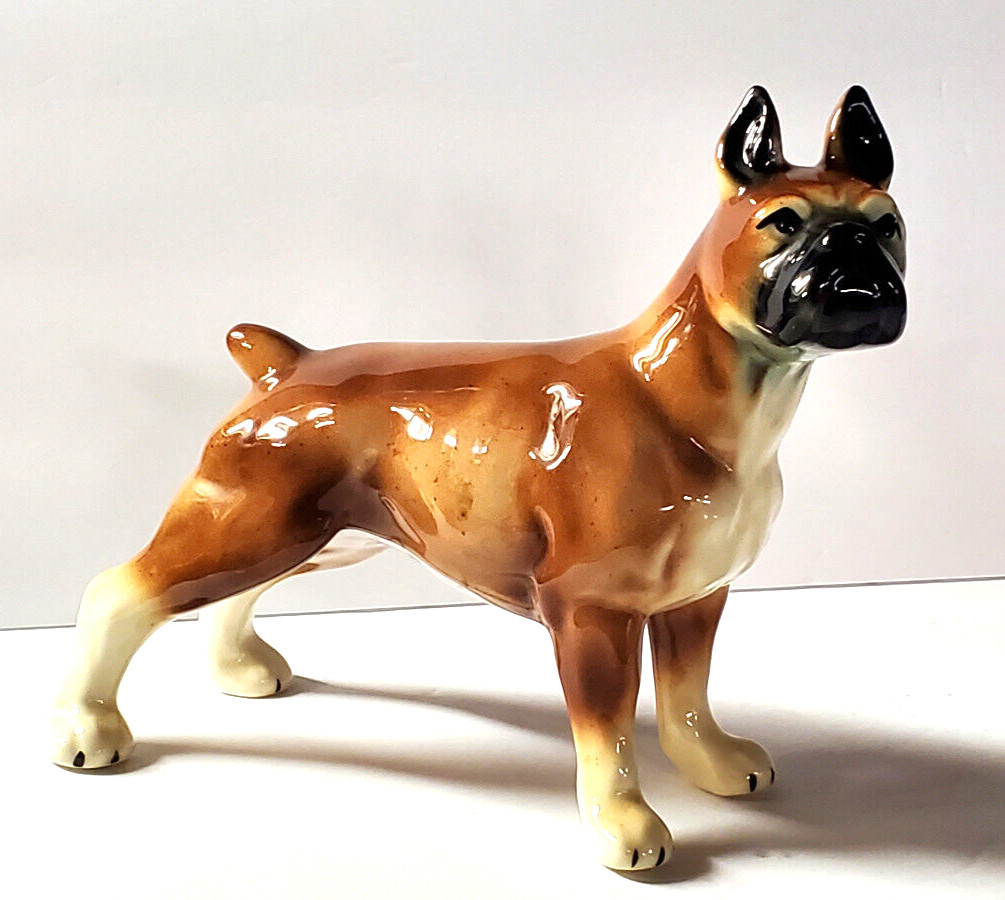 Vintage Boxer Dog Porcelain Figure Brown Figurine 7 5/8″
