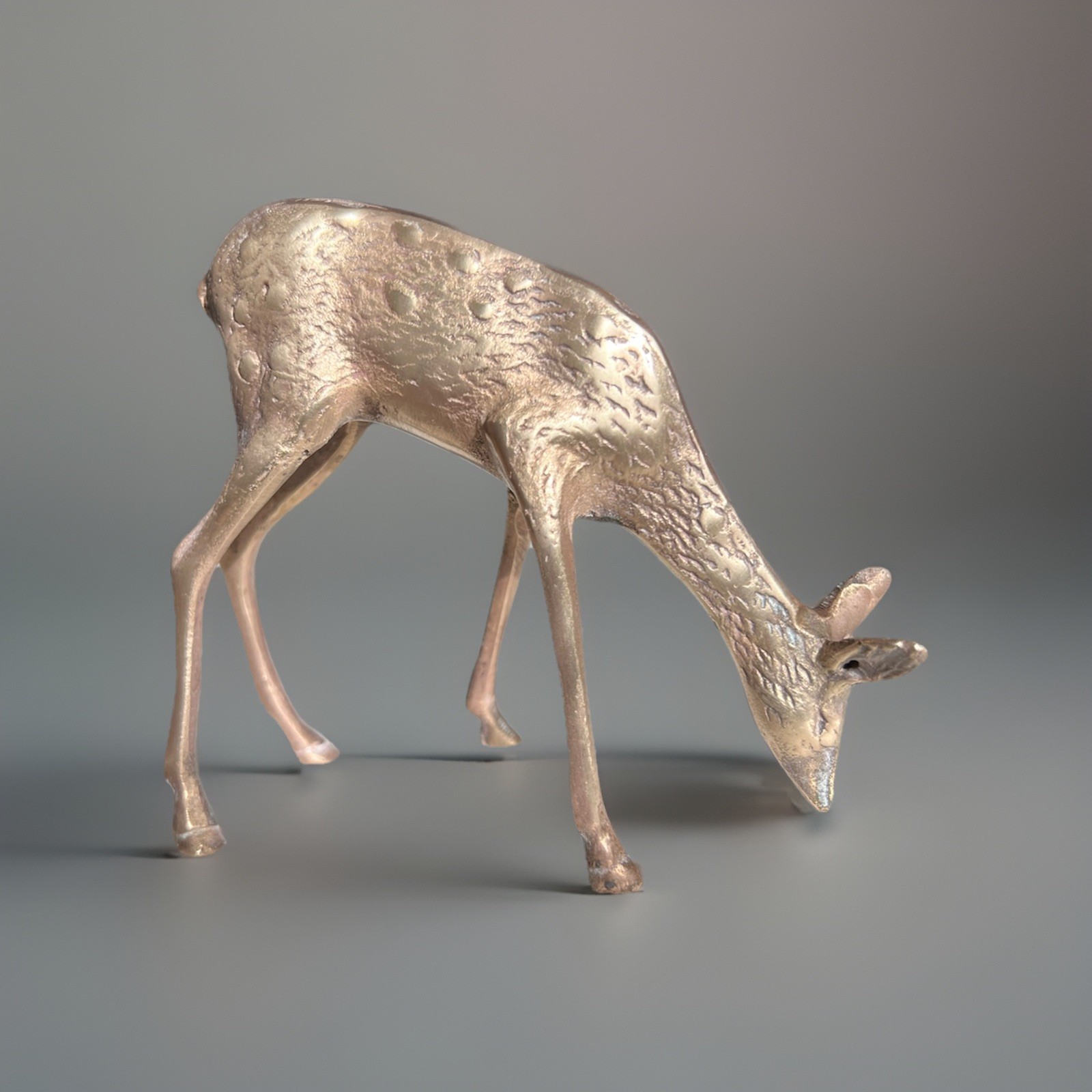 Vintage Brass 4,5” x 5” Female Doe Deer Figurine Head Down