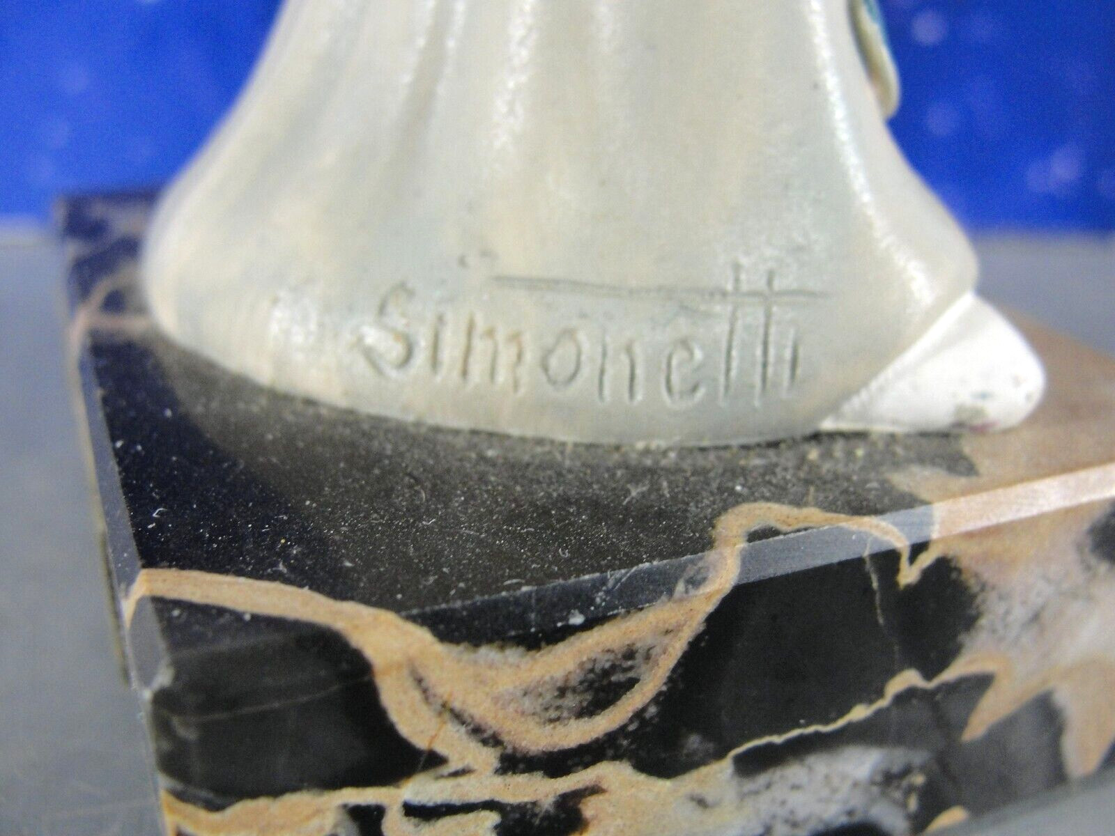 FONTANINI SIMONETTI DEPOSE NUN FIGURE CARRARA MARBLE BASE HAND PAINTED ITALY VTG