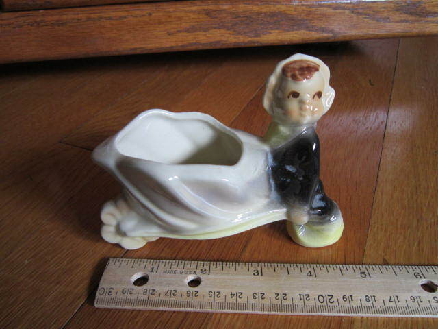 Vintage Ceramic Figurine Boy with Hand Cart Marked 10 Collectible FREE SHIP