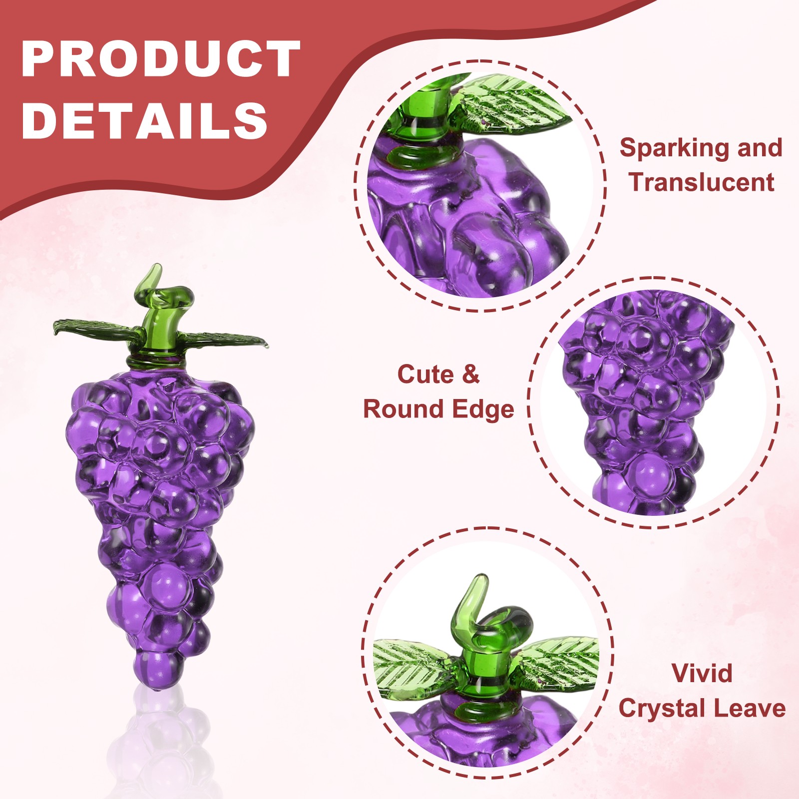 Crystal Grape Ornaments 3.7″ Artificial Crystal Fruit Figurine Purple