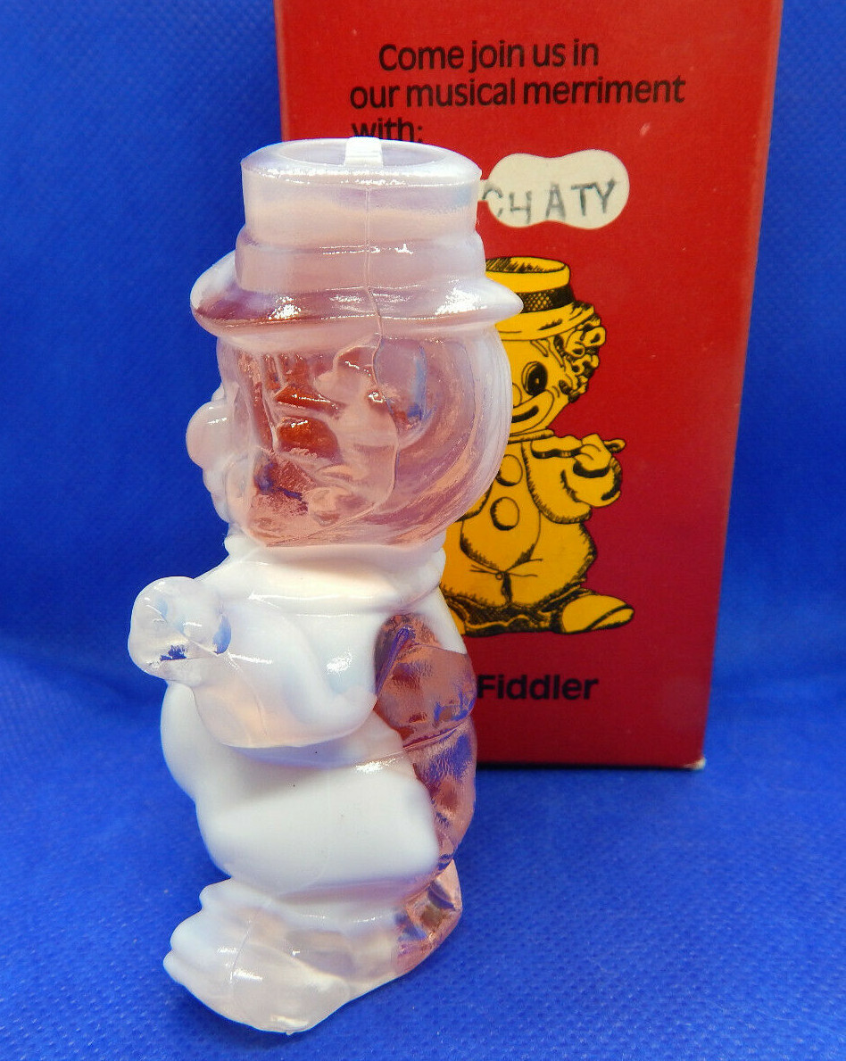 MOSSER ART SOLID GLASS ~ CHATY THE FIDDLER CLOWN ~ PINK & WHITE SLAG ~ WITH BOX
