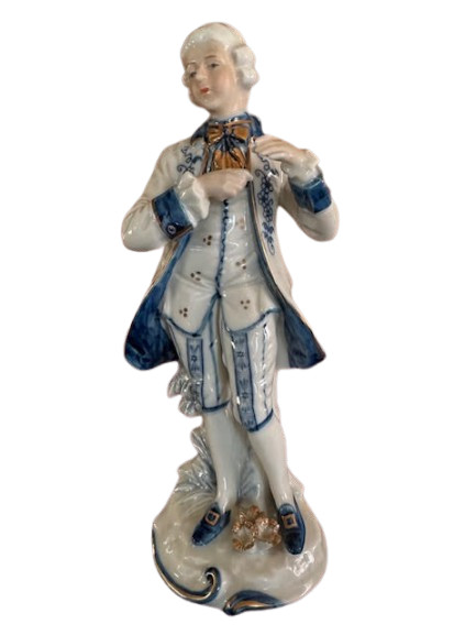 Antique KPM Japan Man Gentleman Figurine Figure Blue White Gold Baroque Rococo