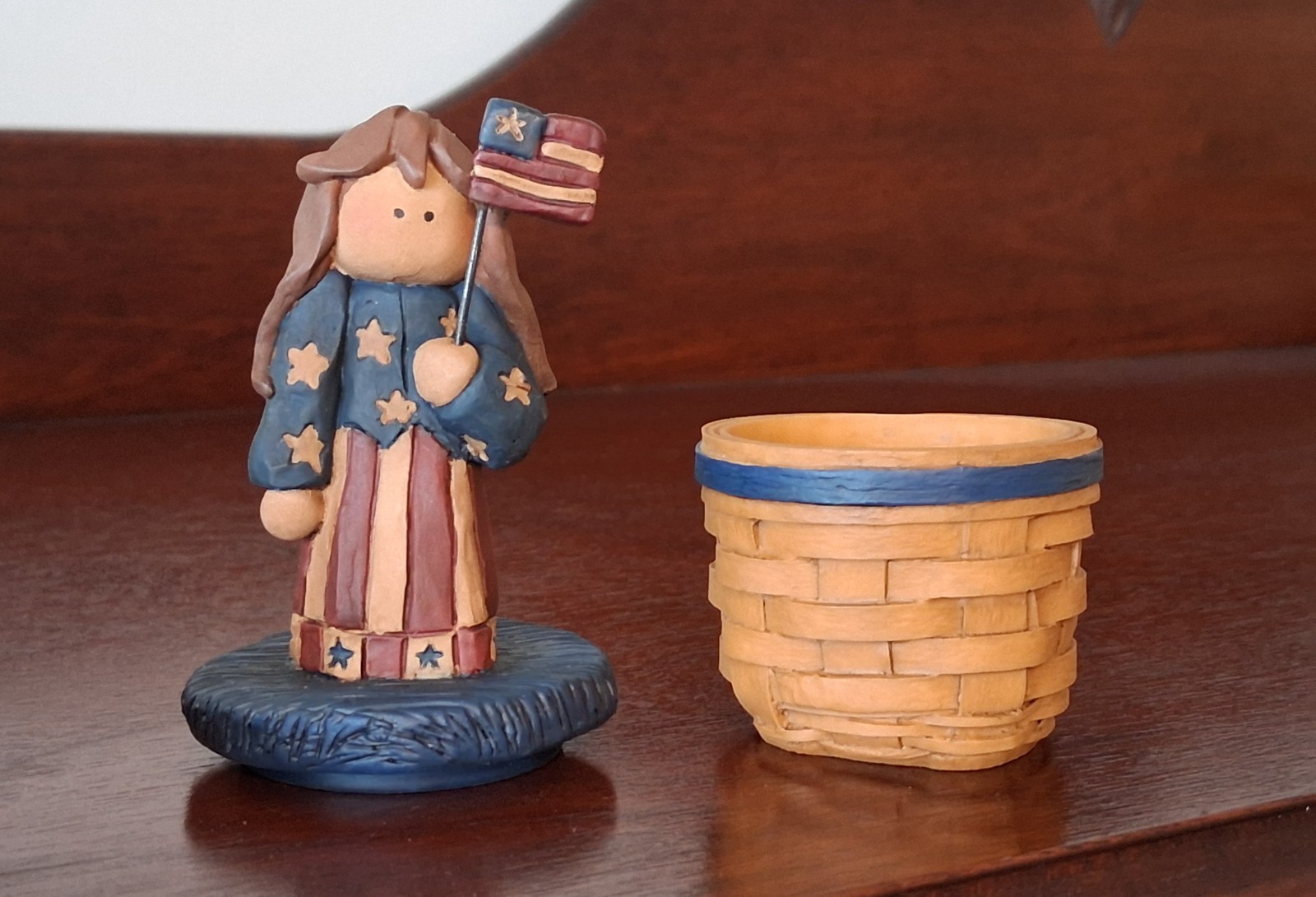 Vintage Blossom Bucket Patriotic Polly in USA Dress Trinket Basket by Suzi…
