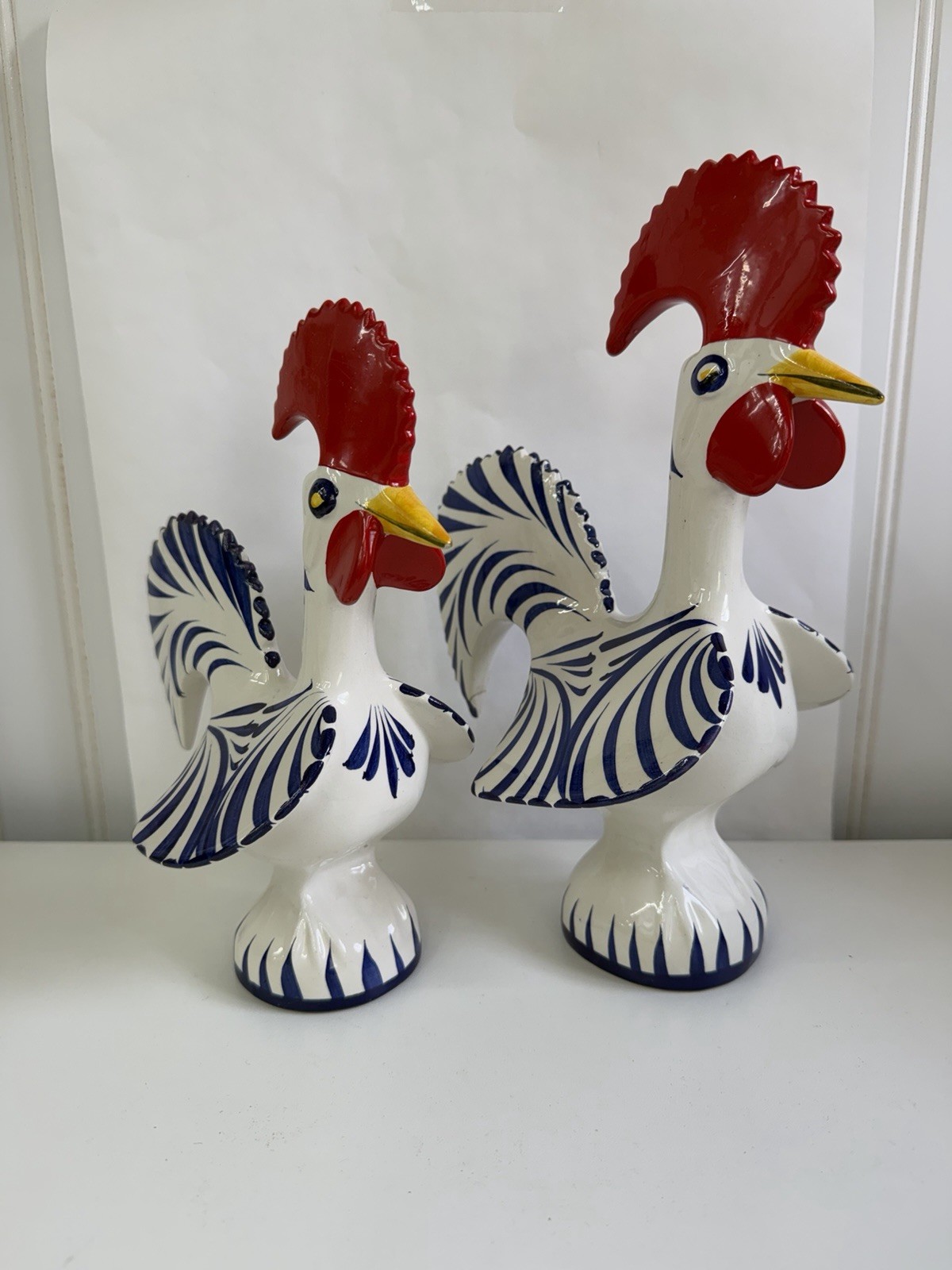 2 Roosters Of Barcelos Trust & Good Luck Figurines Hand Painted Portugal *FLAW*
