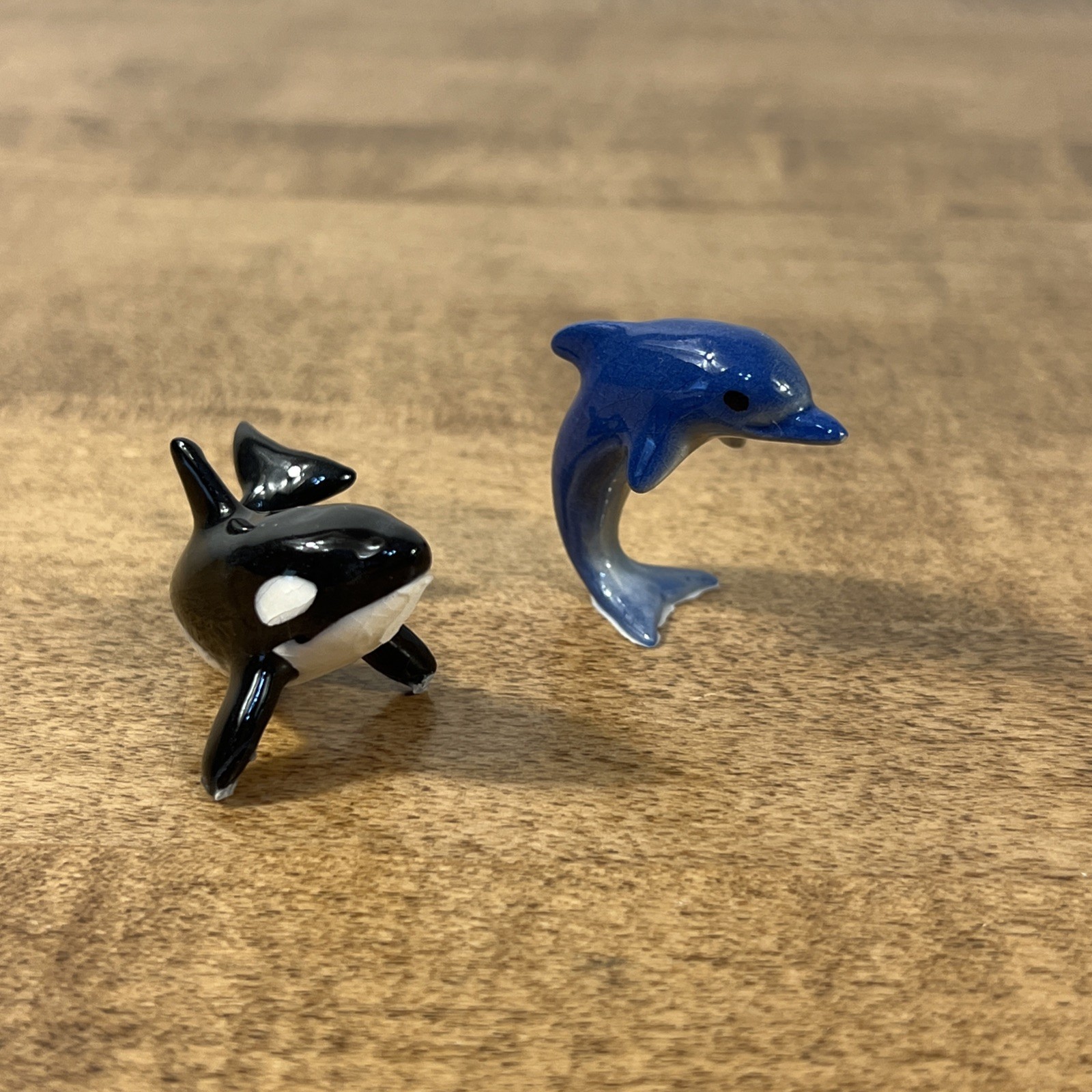Dolphin & Orca Whale Vintage Miniature Bone China Figurine Japan Marine