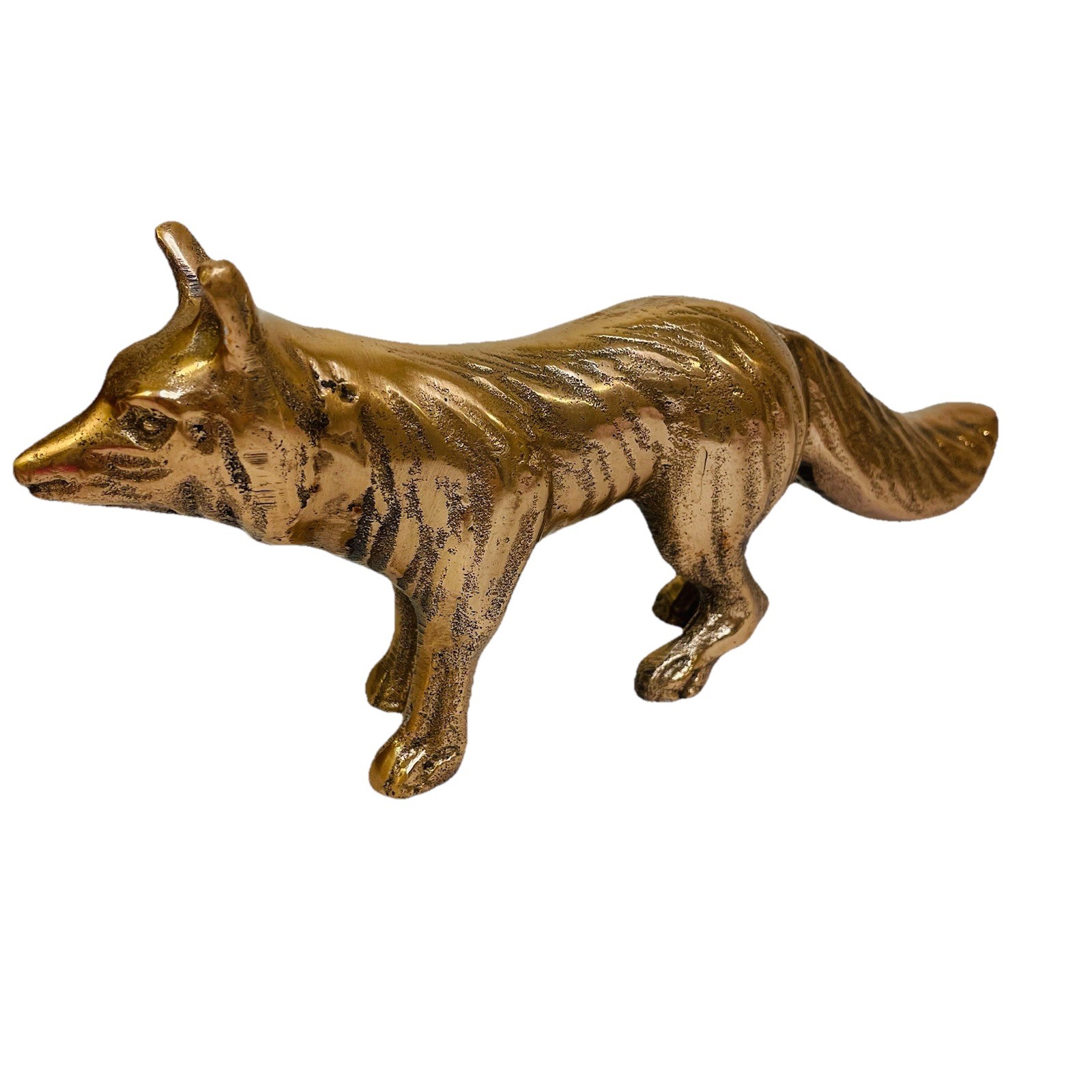 Copper Tone Standing Fox Figure Metal 8.5″ Long Use for Decor Excellent Cond