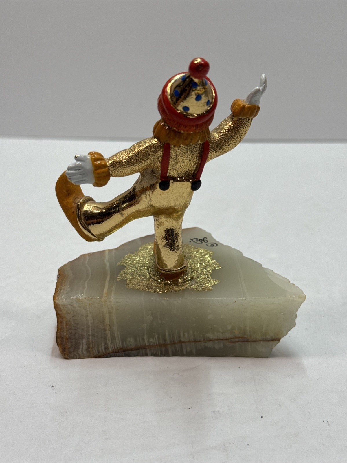 JuDi ORIGINALS 24k Gold Plated Clown in ORANGE SHOES 4″ Sculpture Onyx