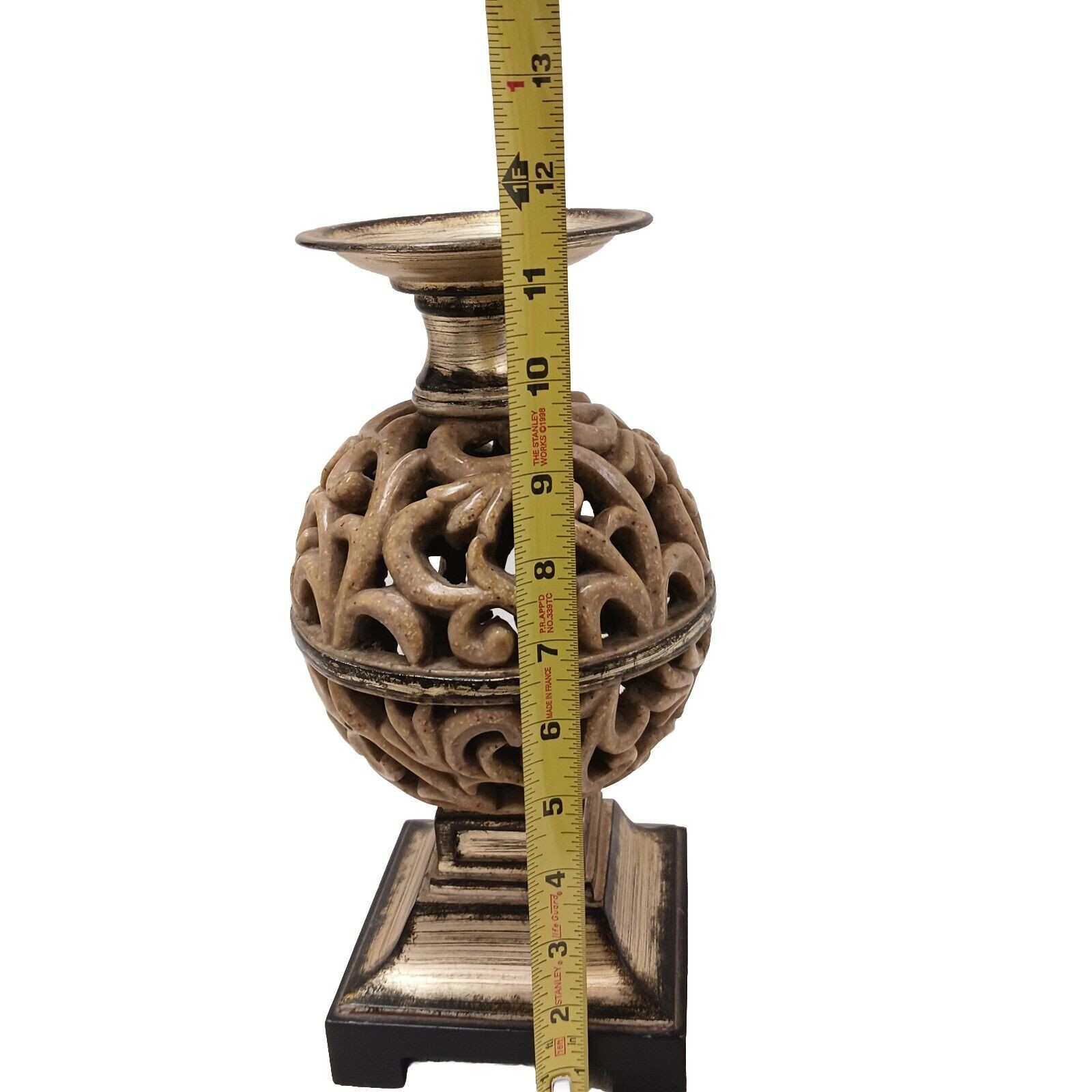 Ornate Candle Holder 12″ Art Deco Faux Alabaster Cut Out Globe Morrocan Boho VNT