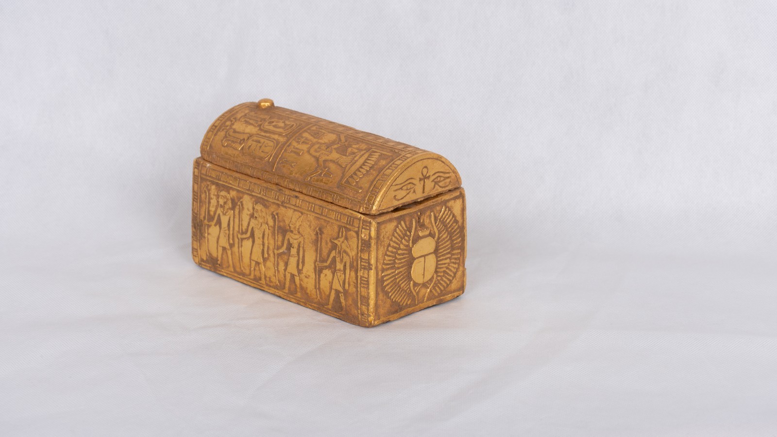 Rare Ancient Egyptian Jewelry Box Golden Scarab & Osiris Inscriptions Sculpture