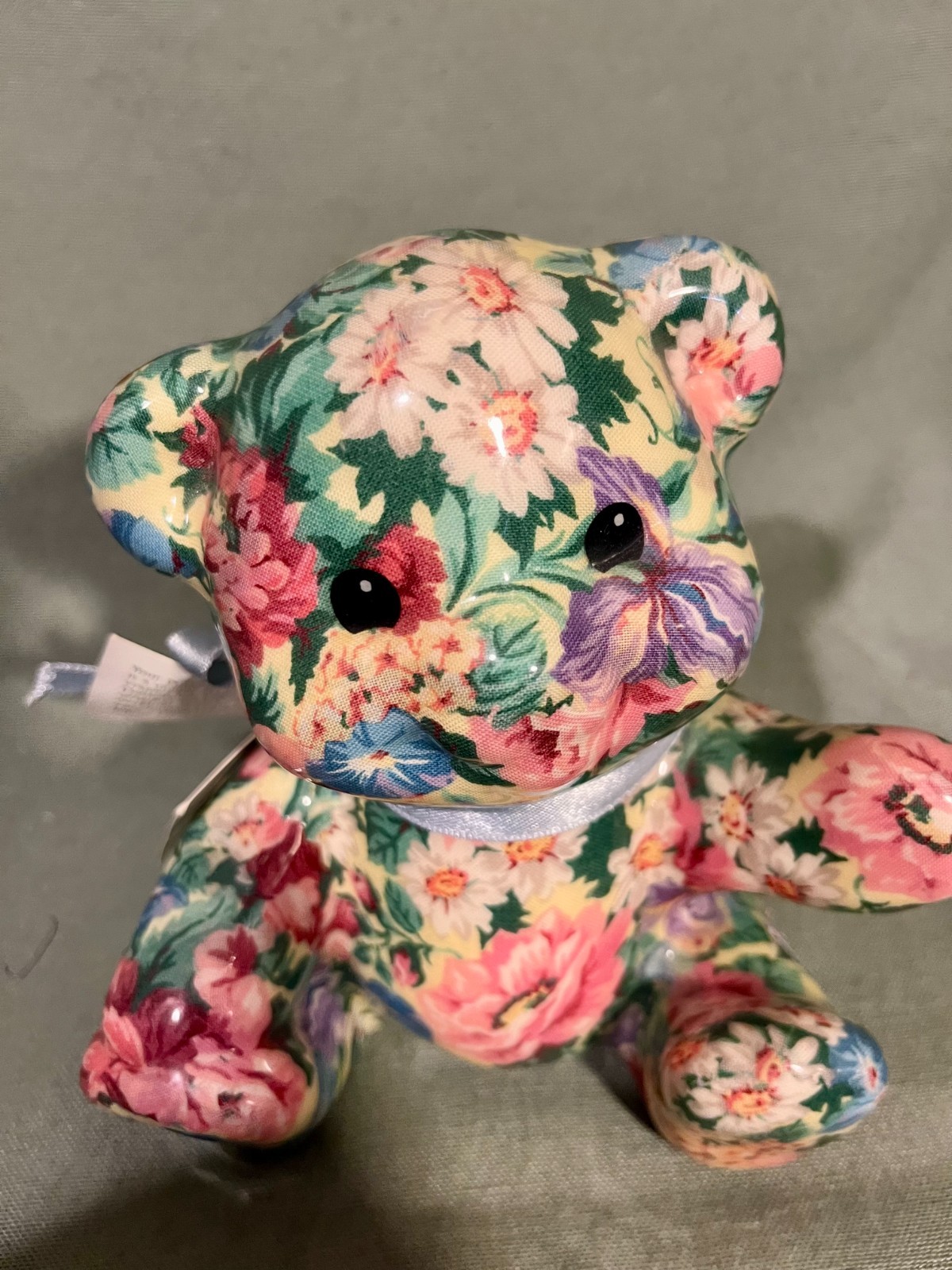 Joan Baker Designs Porcelain Patchworks 6″ Bear w/Floral Print Fabric