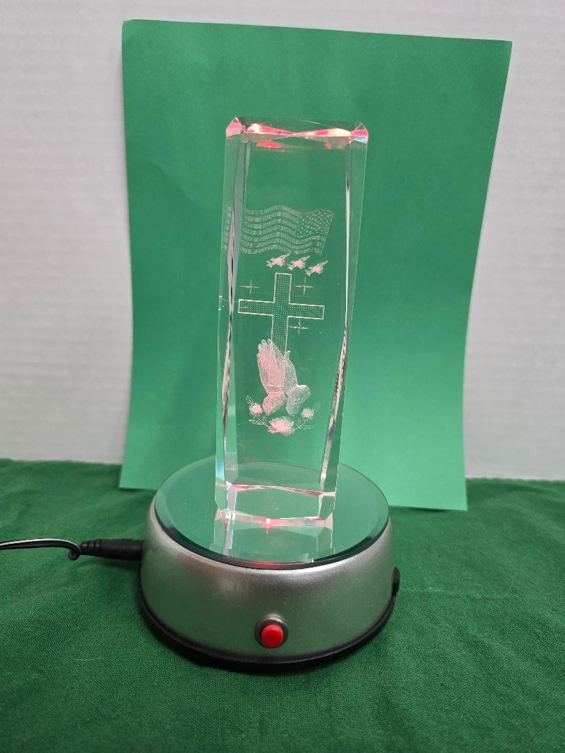 3D Laser Etched Crystal Figurine with LED Light Base.