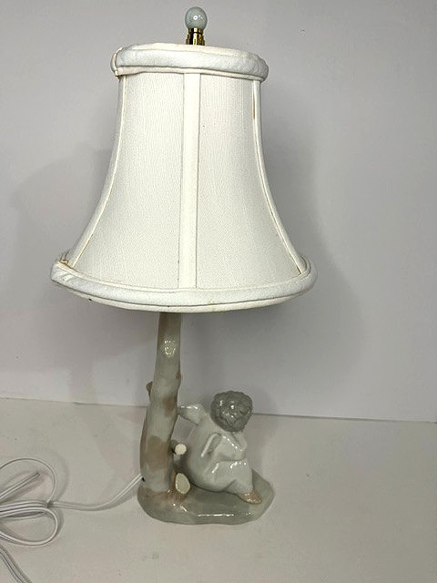 Lladro Sitting Thinking Angel Porcelain Table Vanity Lamp Fulgencio Garcia 12″