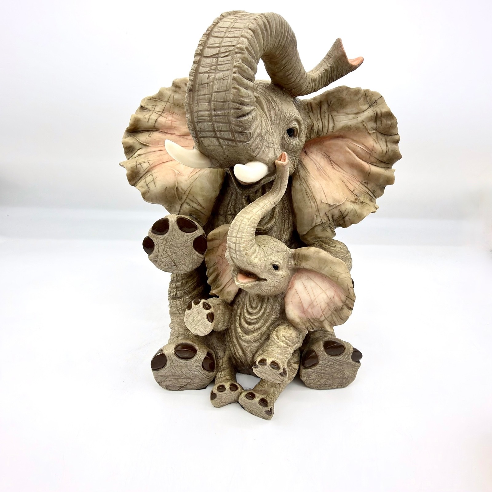 RARE 13” Montefiori Elephant Mother & Calf Heavy Alabastro Stone-Resin Italy DSN