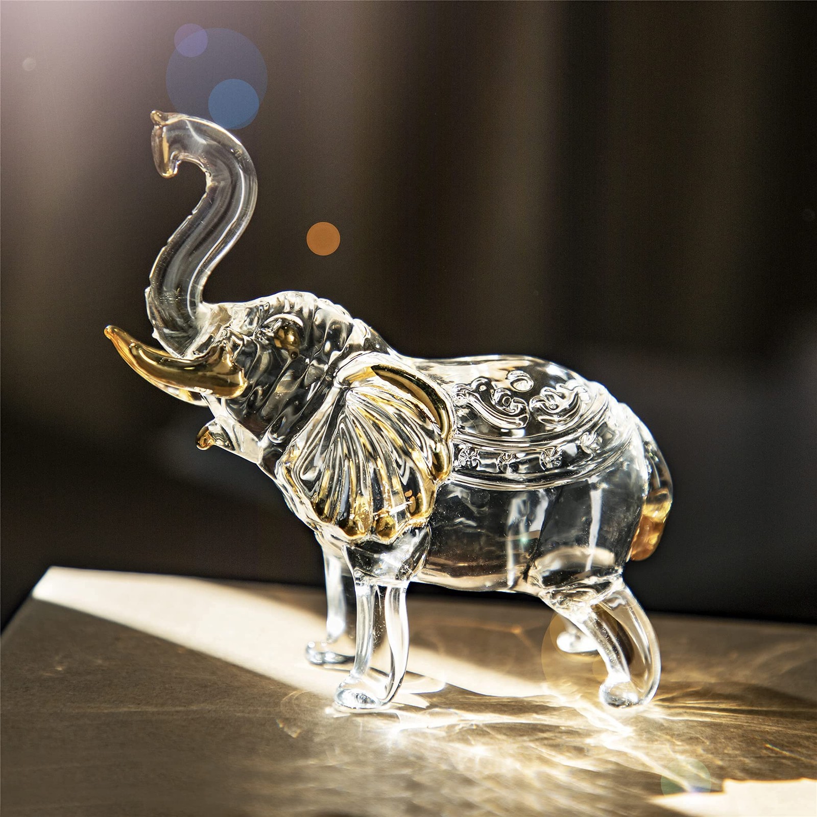 Handmade Crystal Thai Elephant Statue with Trunk Raised Figurine Home Decor T…