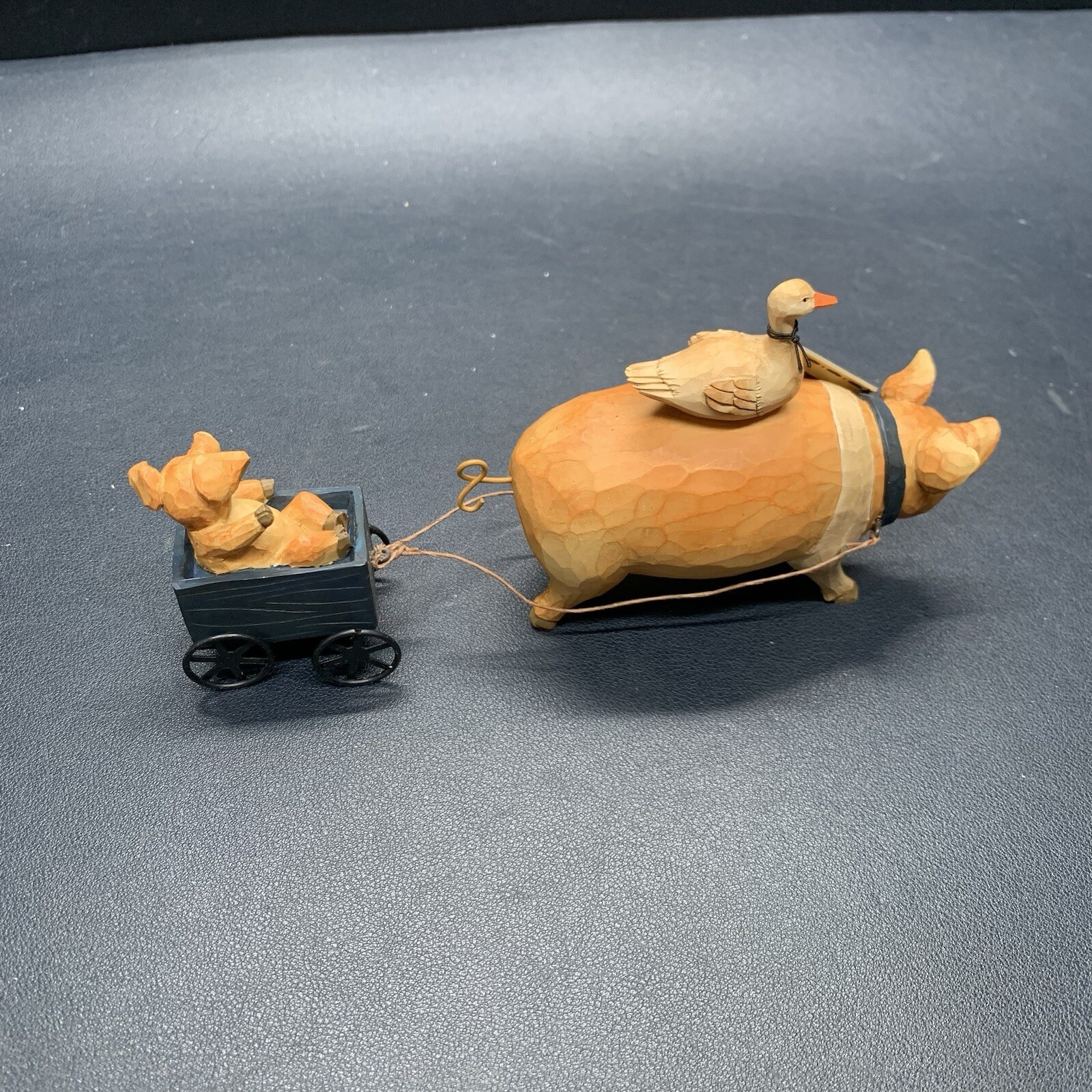 Blossom Bucket Folk Art Pig Pulling Cart Goose Piglet Farm Deco Figure ‘08 Betty
