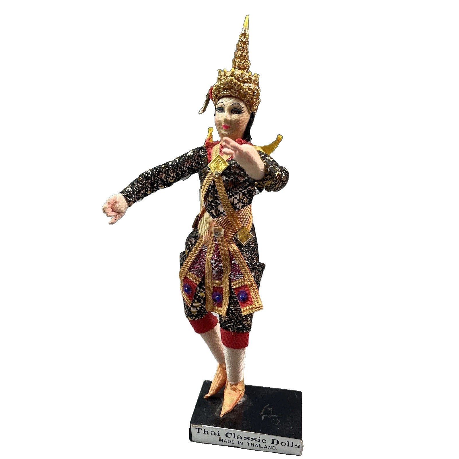 Thai Classic Dolls Traditional Dancer Brocade Gold Costume Made In Thailand