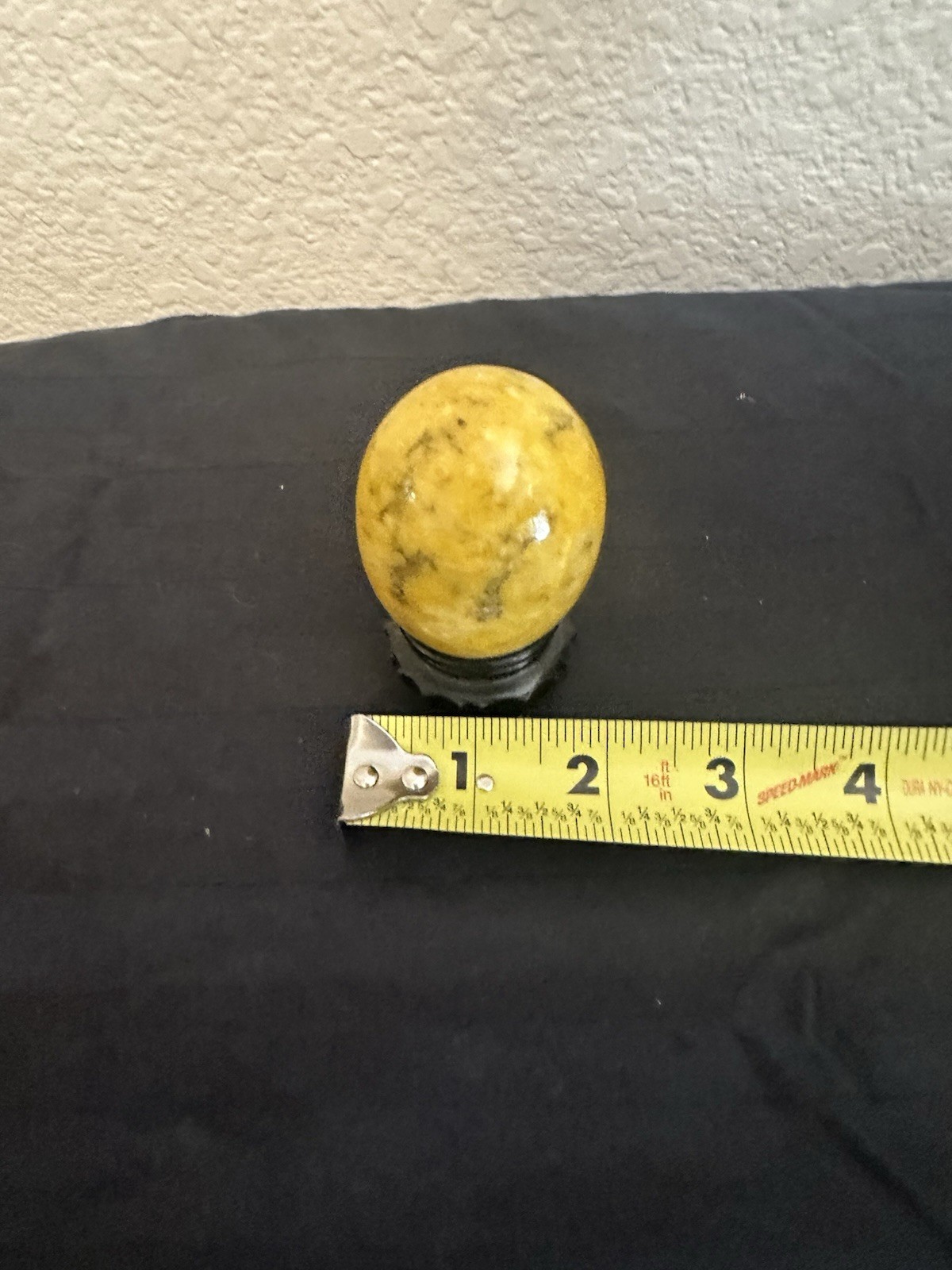 Vintage Yellow Marbled Alabaster Stone Egg Made In Italy Collectible With Stand