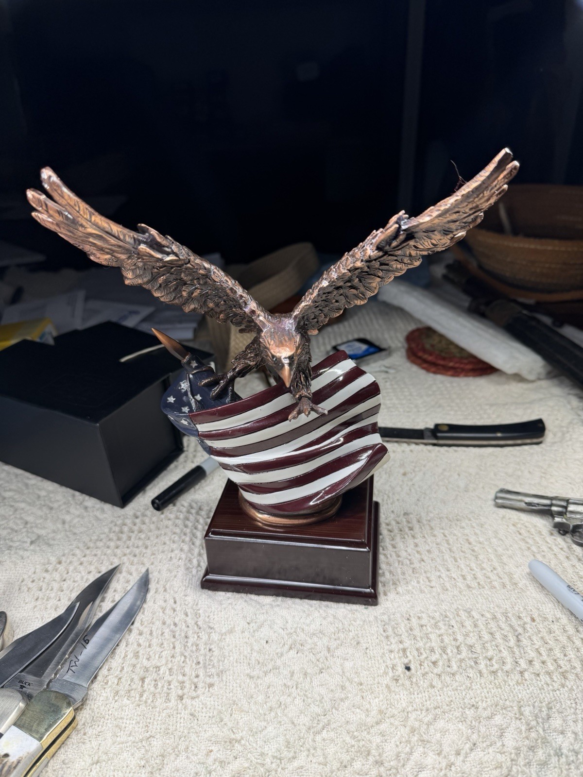 Patriotic Pride and Honor Bald Eagle Clutching American Flag Statue 10