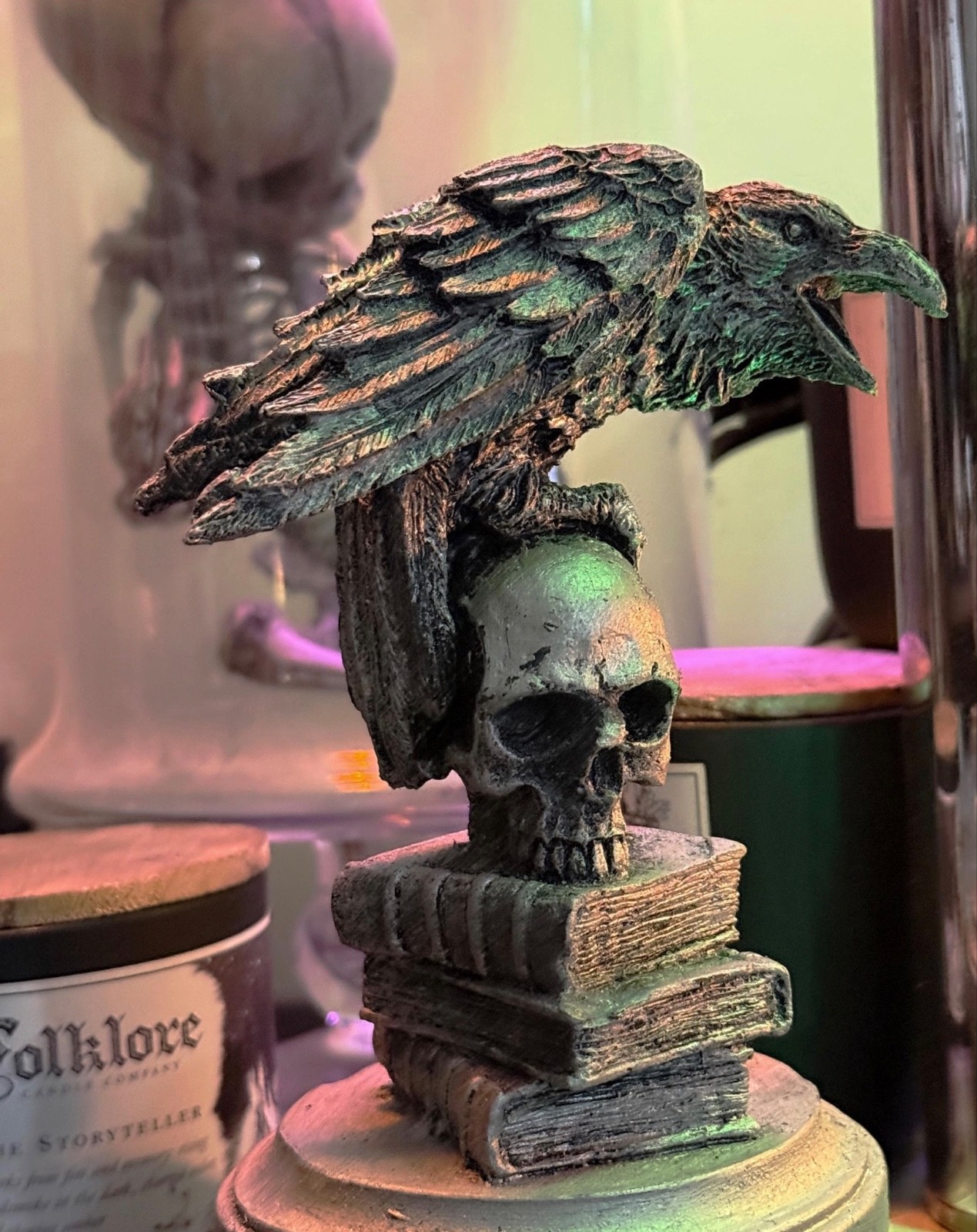 Gothic Raven Statue Resin Edgar Allan Poe Figurine Spooky Halloween Home Decor
