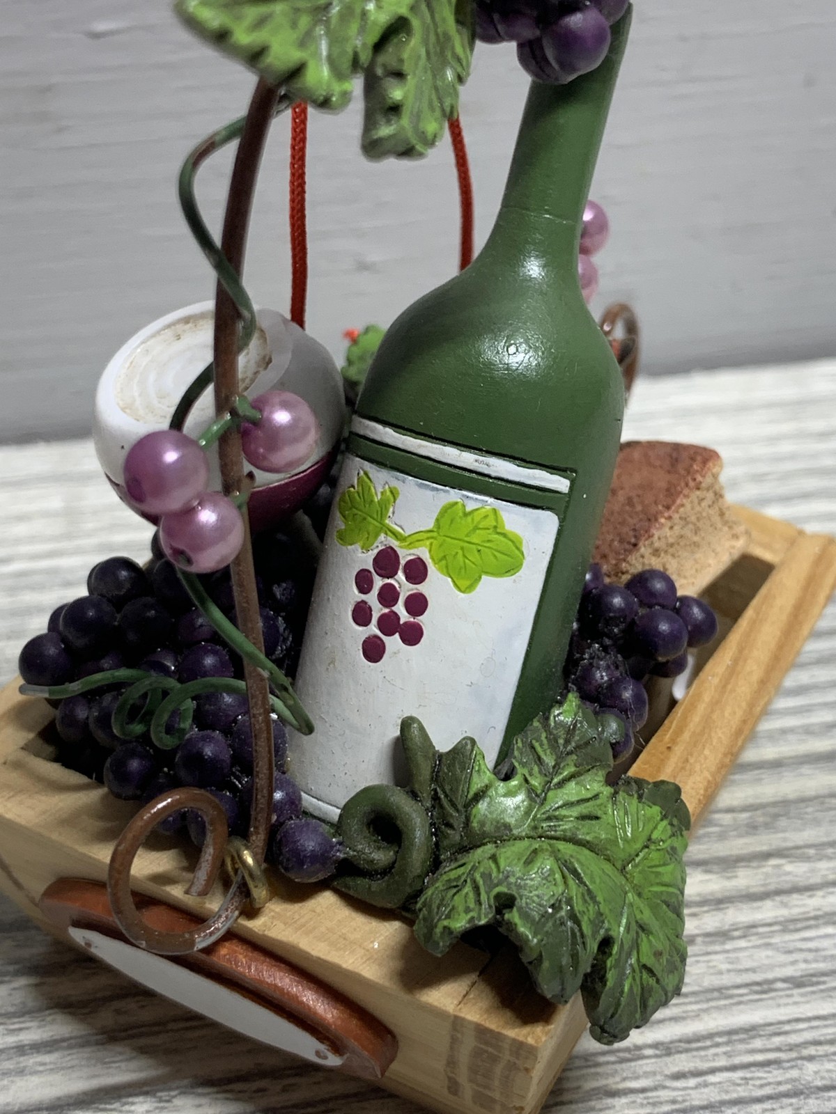 Wine Bottle Grapes Cheese Ornament Rustic Wood Crate Kitchen Bar Decor