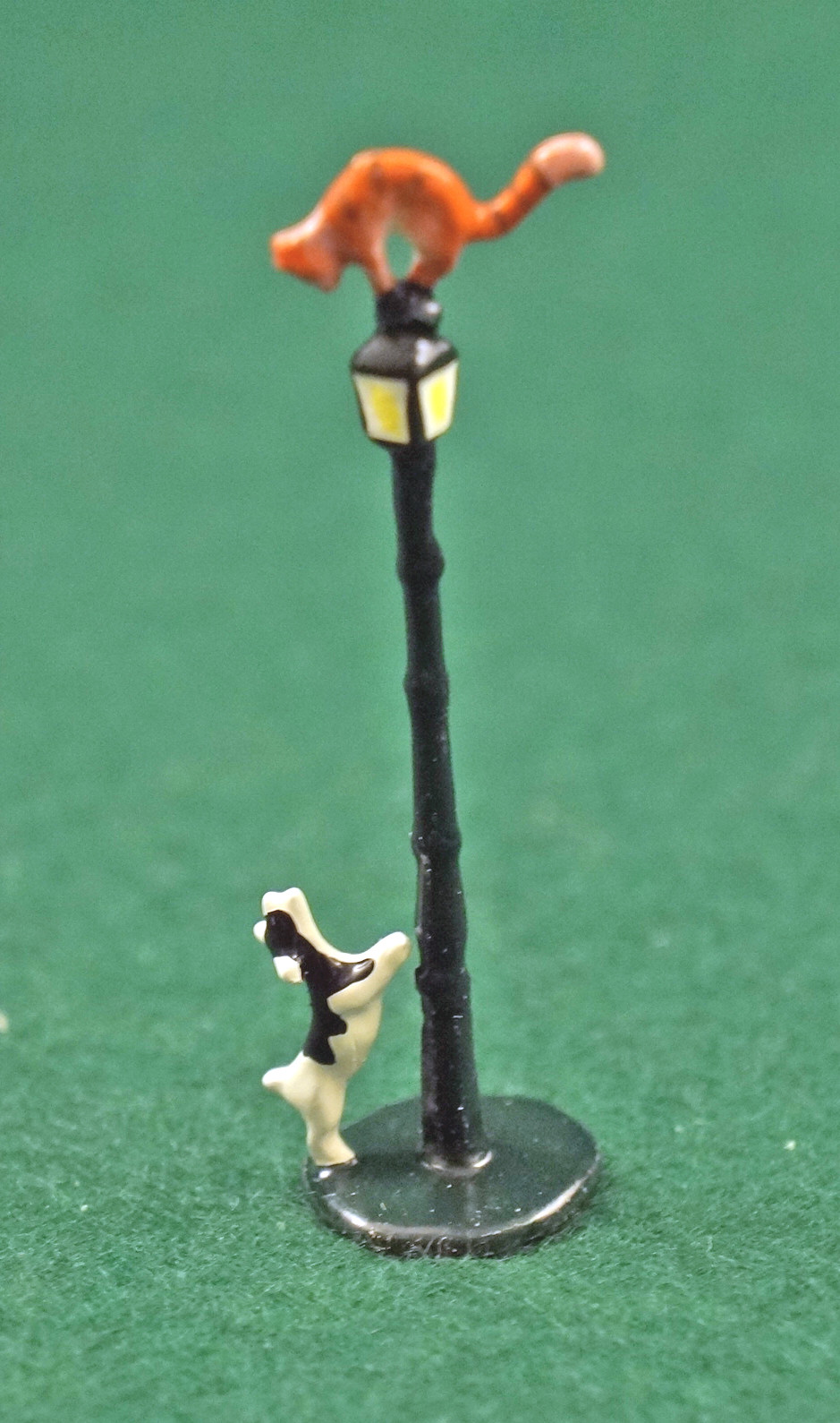 J Carlton by Gault French Miniature Figurine Dog Chasing Cat w Paris Street Lamp