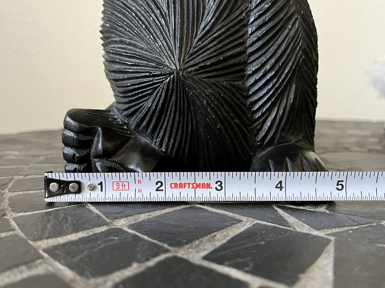 Hand Carved Black Solid Wood ~ Wise Monkeys Hear No Evil Statue 8.25 x 4.5 x 5.5