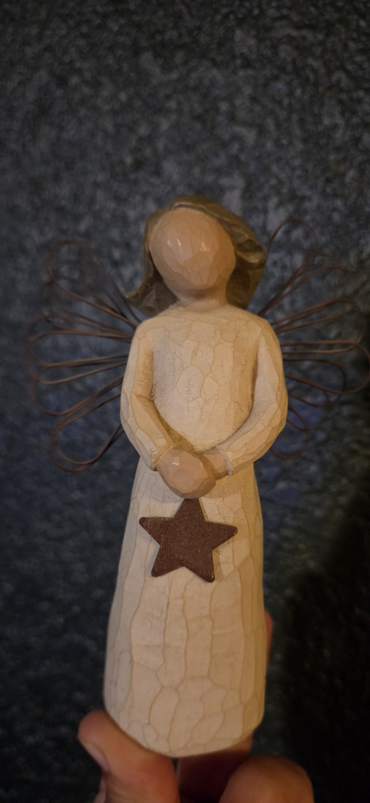 Beige Brown Resin Angel Figurine Holding Star Painted Crackle Finish 2000-2009