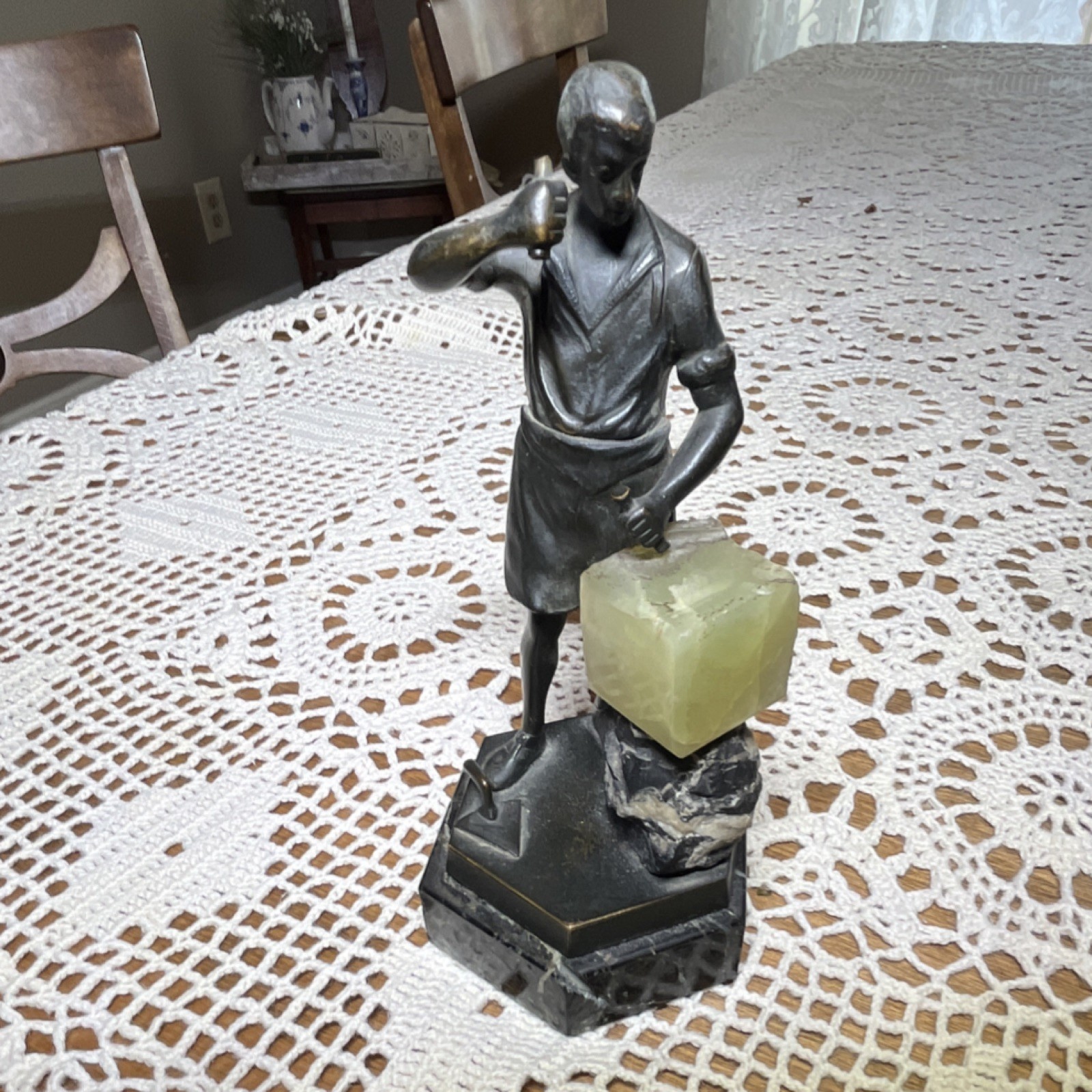 Antique German Art Deco Stonemason Sculpture Marble Onyx Base c.1930. Signed