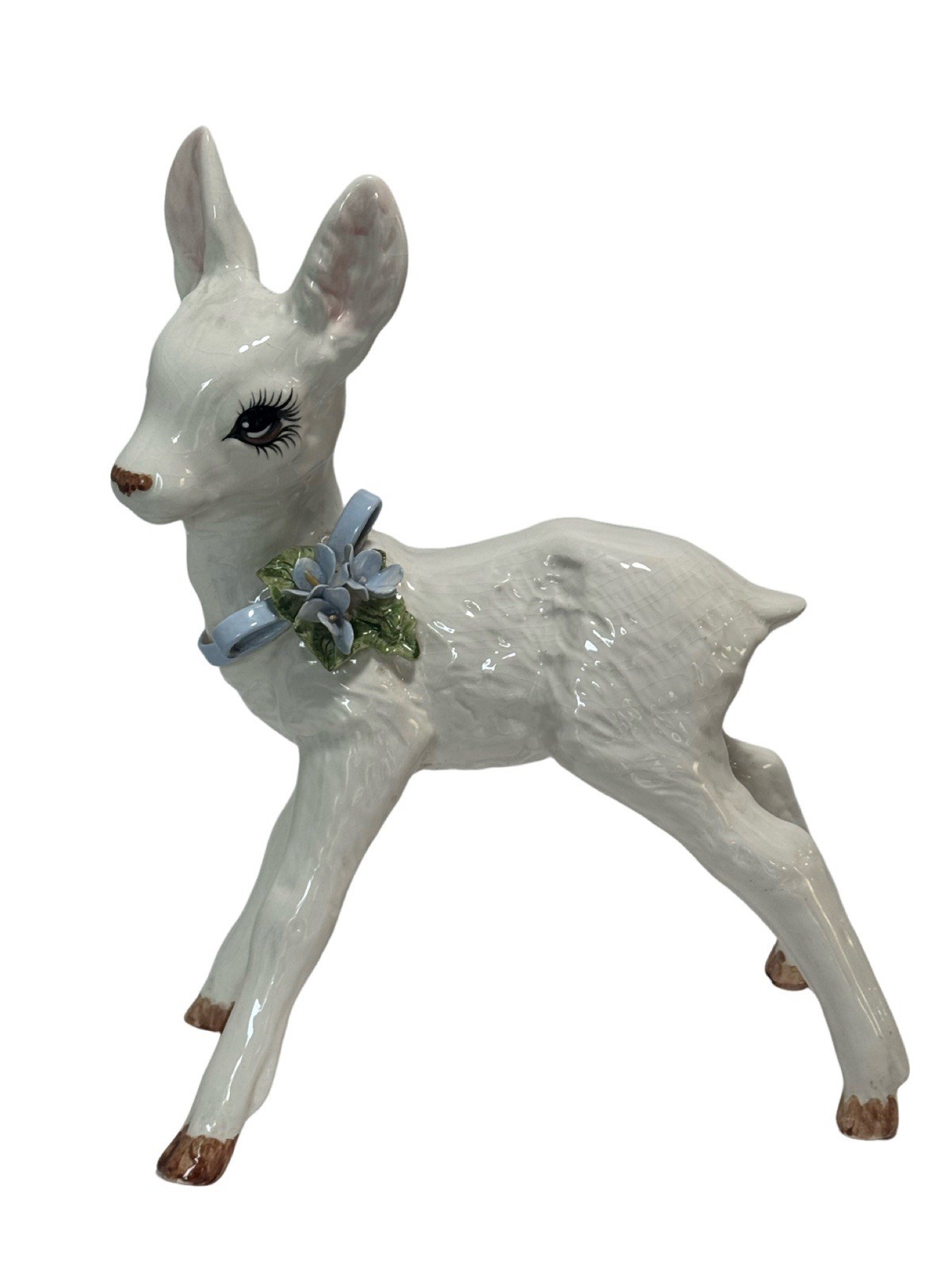 Rare Vintage Kitsch White Fawn Deer Figurine 15.5” Tall Handpainted Anamorphic