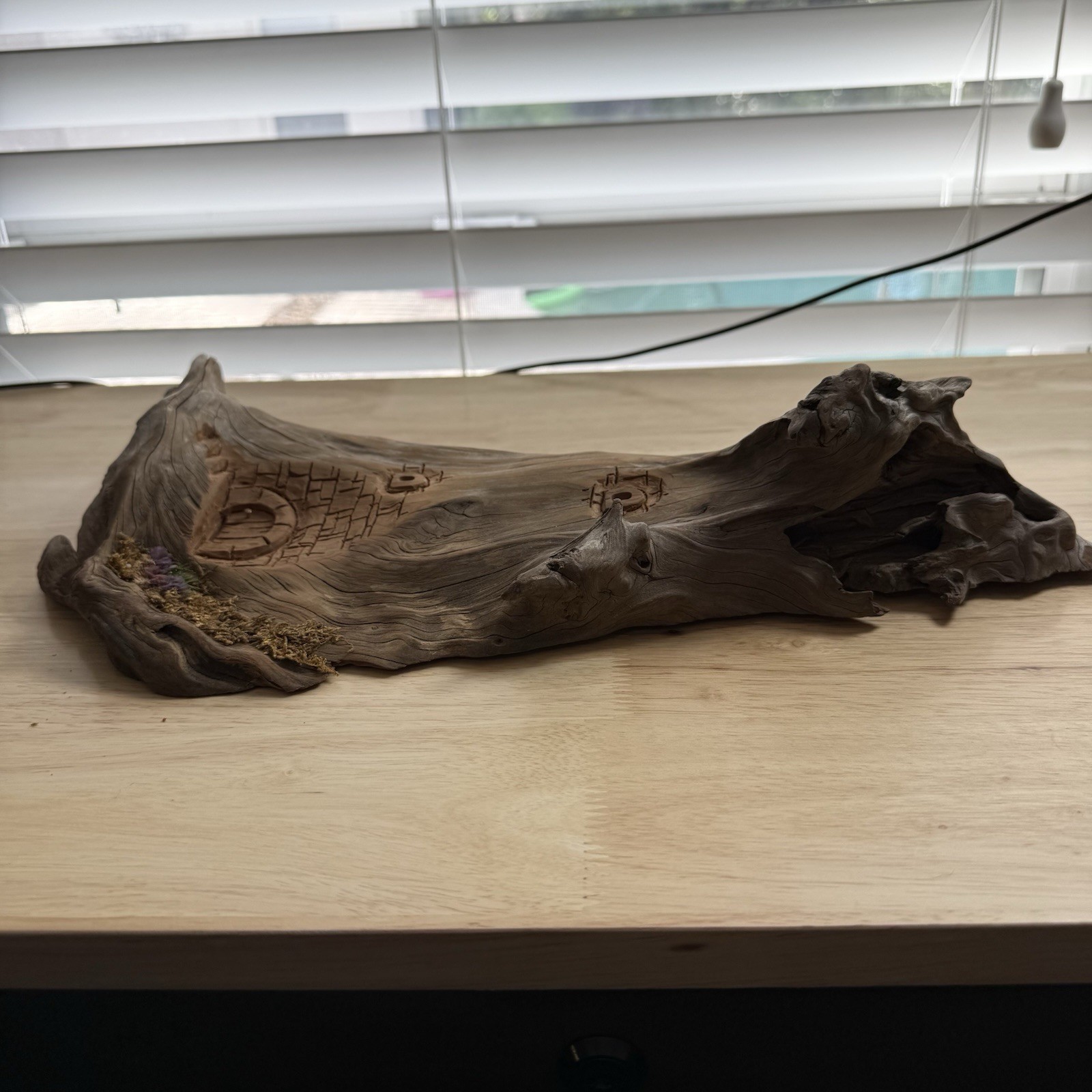 Hand Carved Driftwood Bark Fairy House Door Signed Wall Hanging VTG Leaich 1988